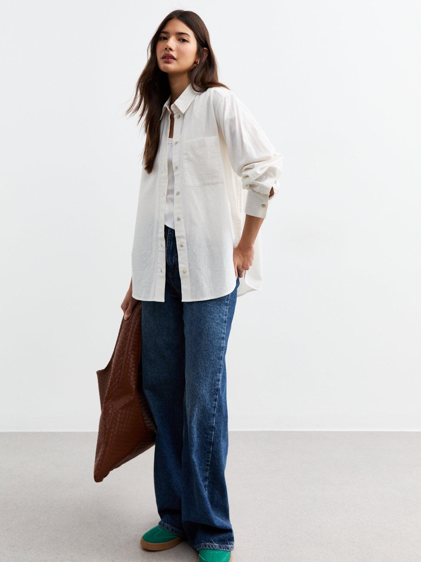  image of new-look-white-long-sleeve-cotton-linen-shirt