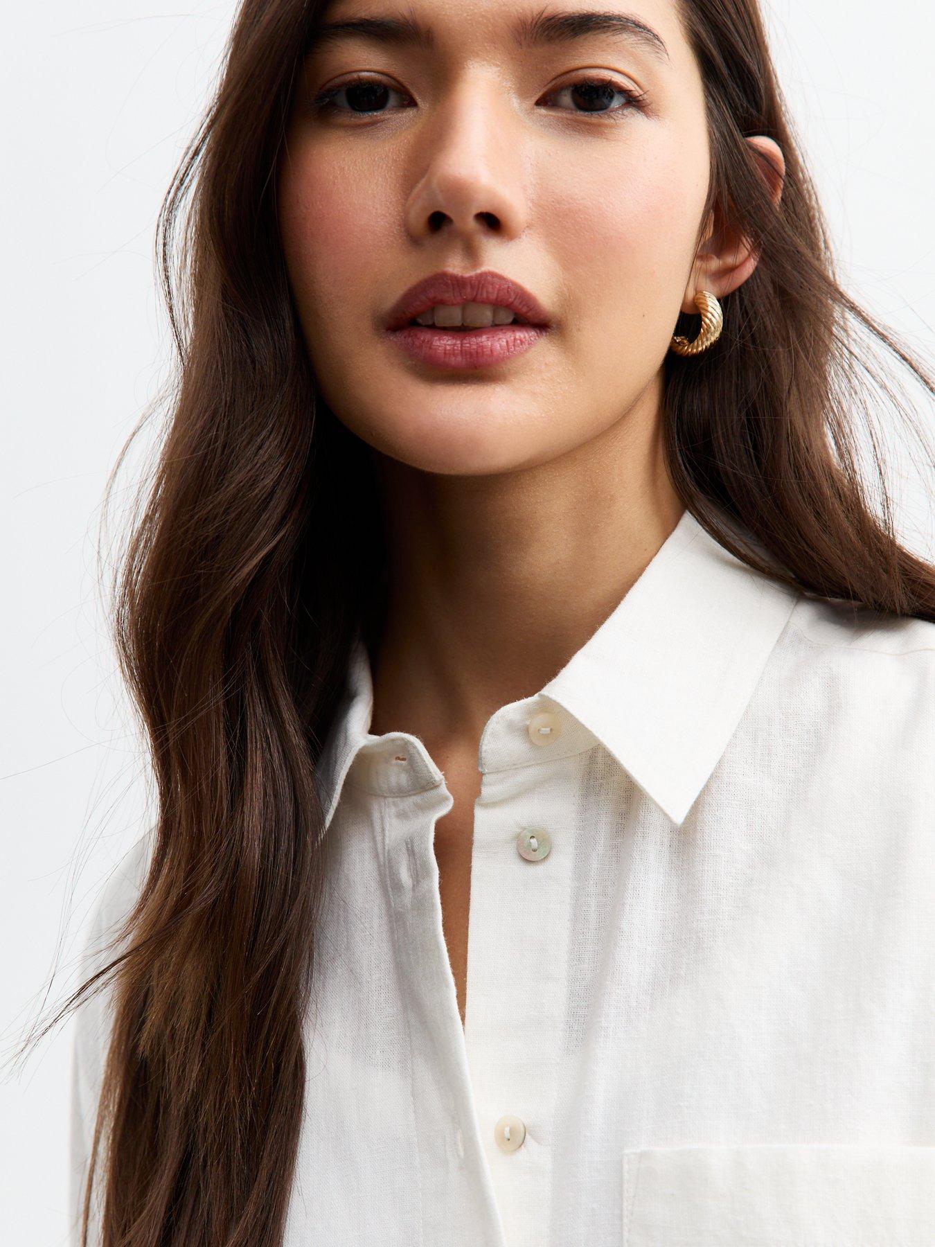  image of new-look-white-long-sleeve-cotton-linen-shirt