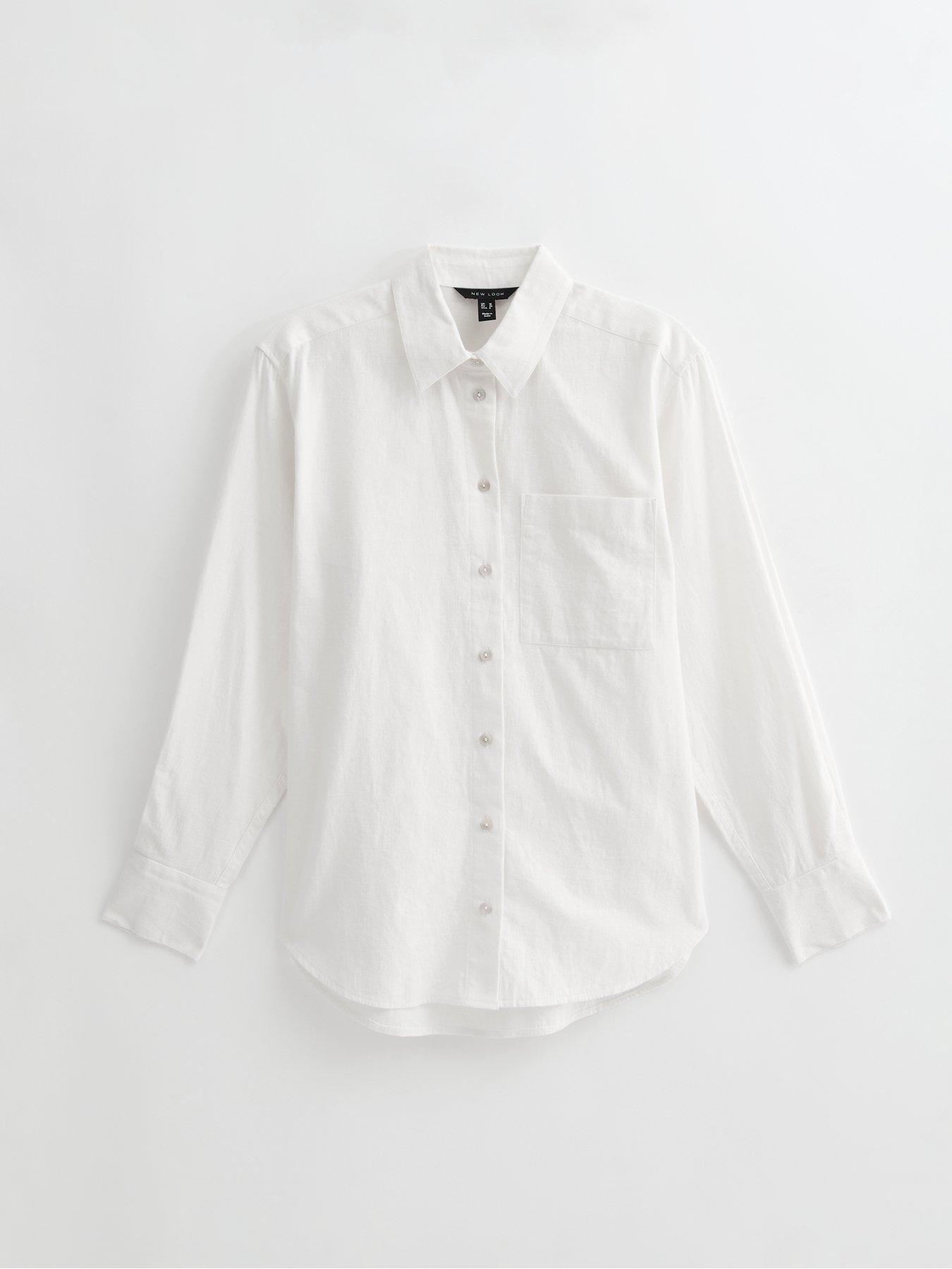  image of new-look-white-long-sleeve-cotton-linen-shirt