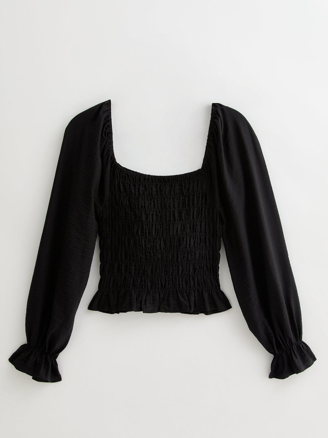 New Look Shirred Long Sleeve Milkmaid Top Black Littlewoods