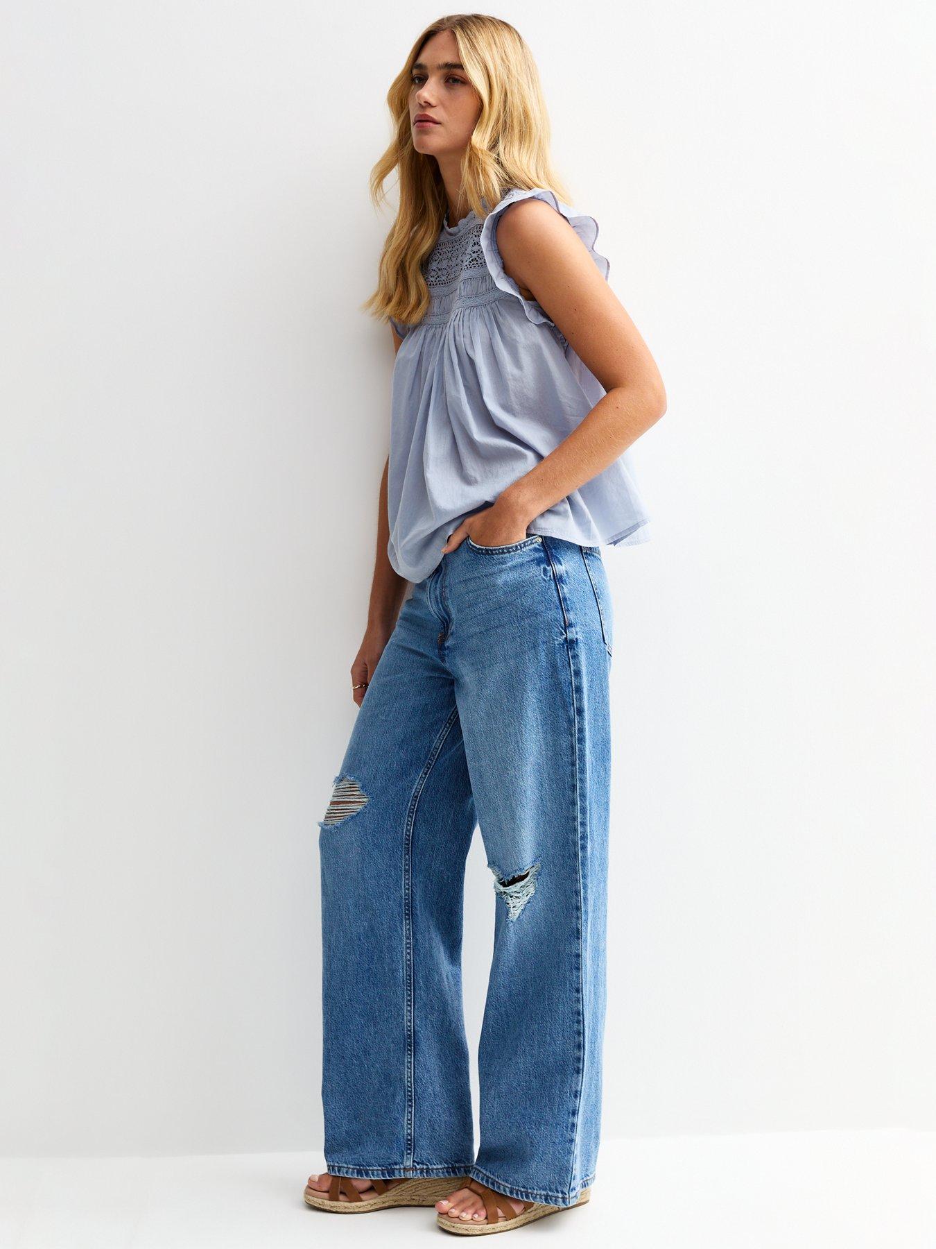  image of new-look-lace-panelled-sleeveless-top-blue