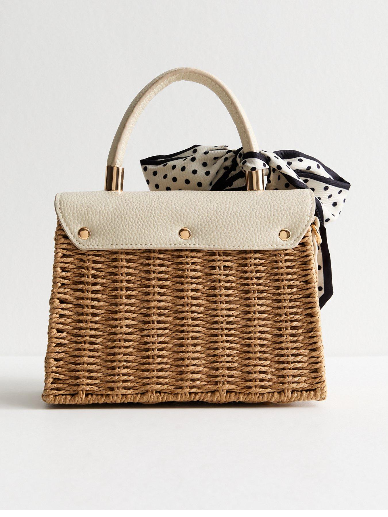  image of new-look-brown-faux-leather-trim-woven-picnic-basket