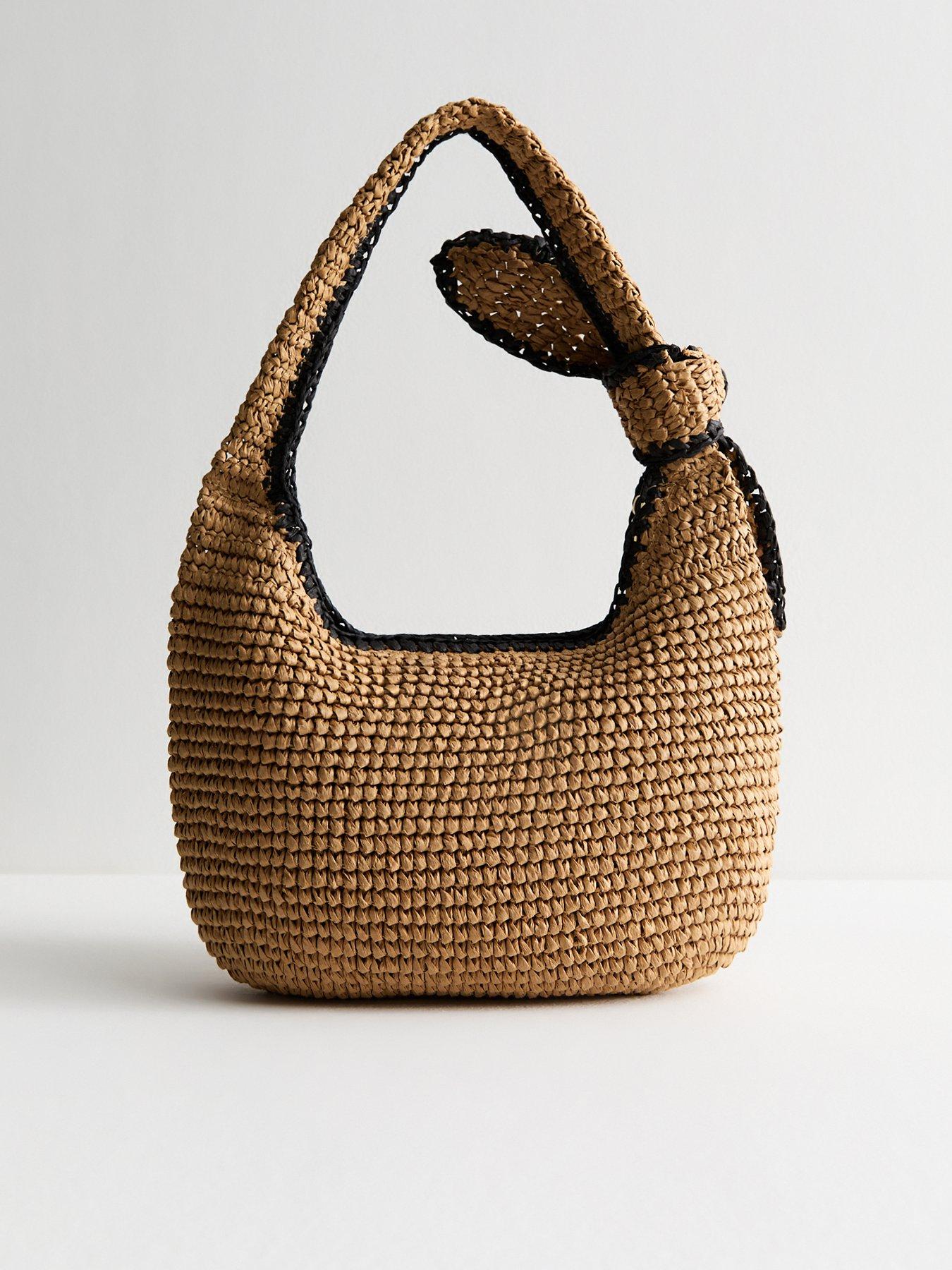  image of new-look-brown-raffia-look-knotted-shoulder-bag