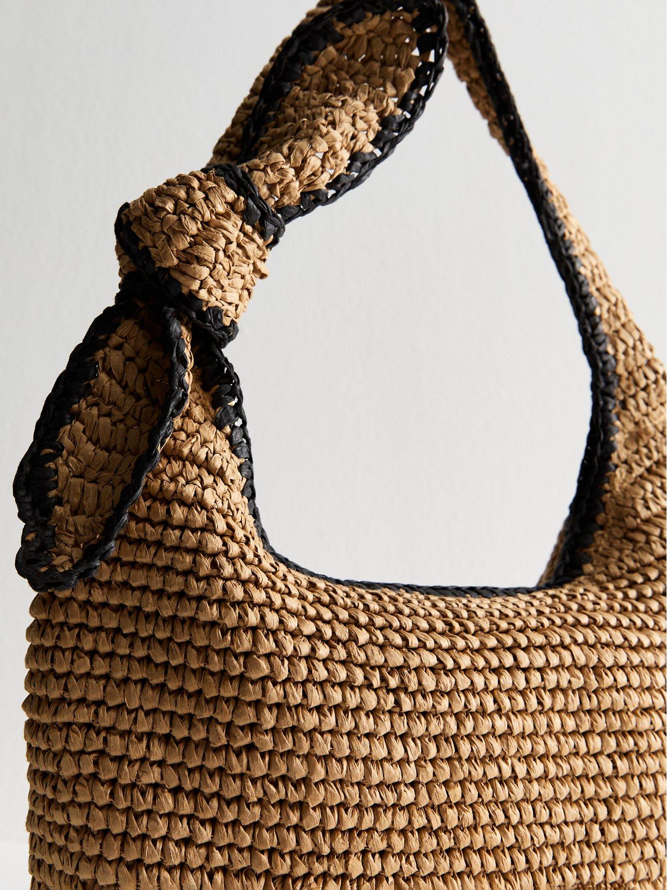  image of new-look-brown-raffia-look-knotted-shoulder-bag