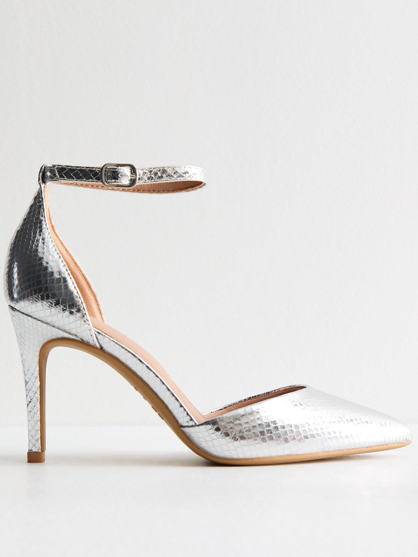 undefined Silver Snakeskin Effect Open Court Shoes