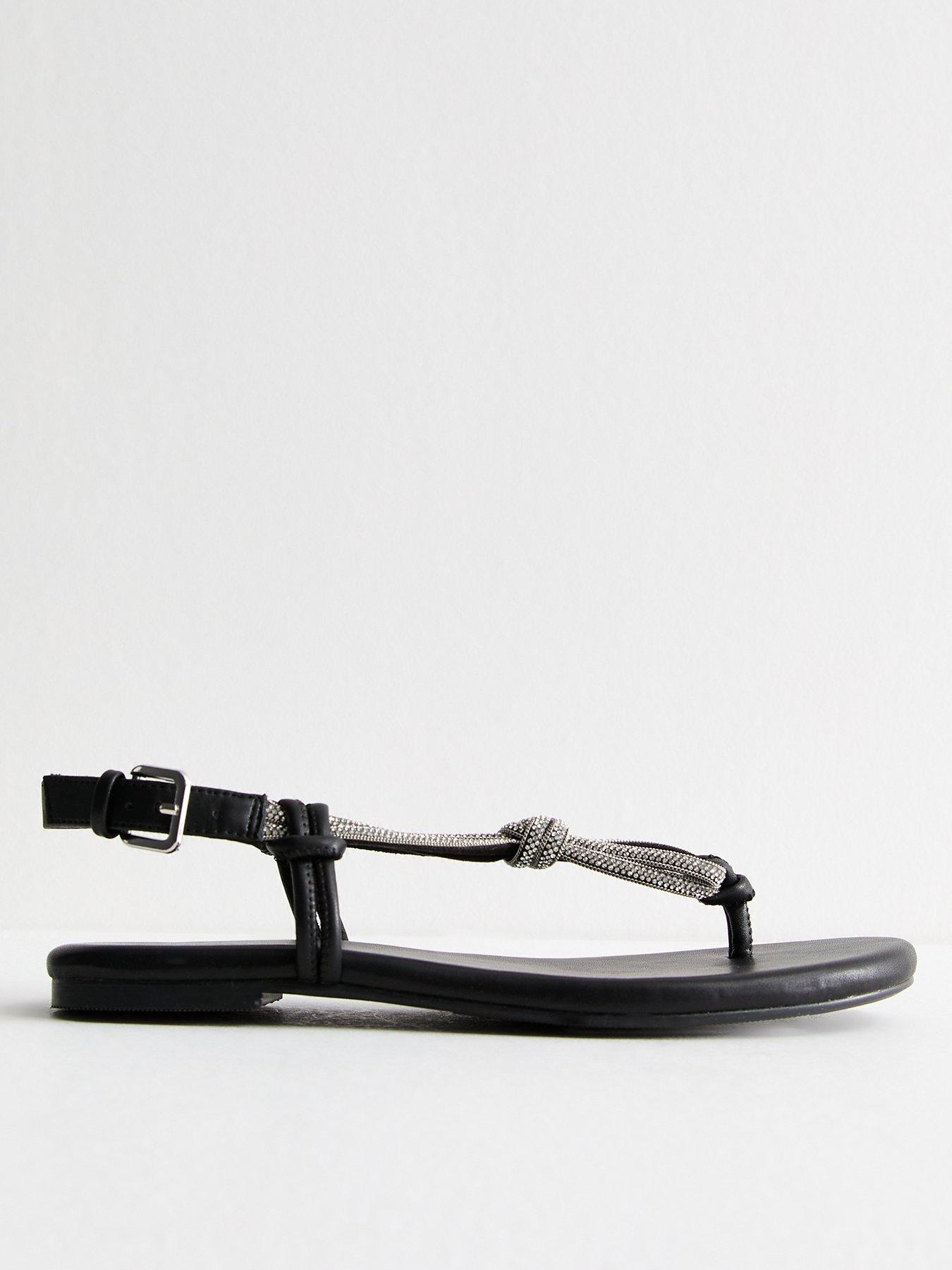 undefined Black Faux Leather Diamante Embellished Sandals