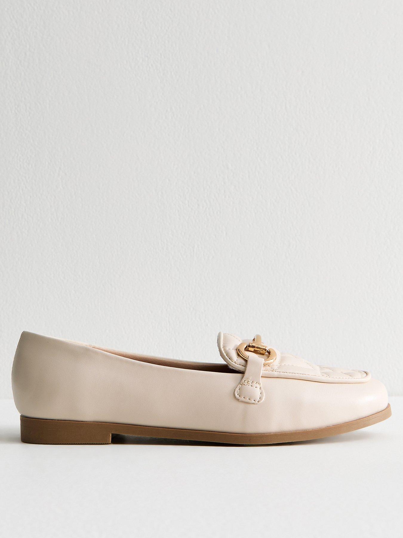  image of new-look-wide-fit-off-white-quilted-faux-leather-loafers