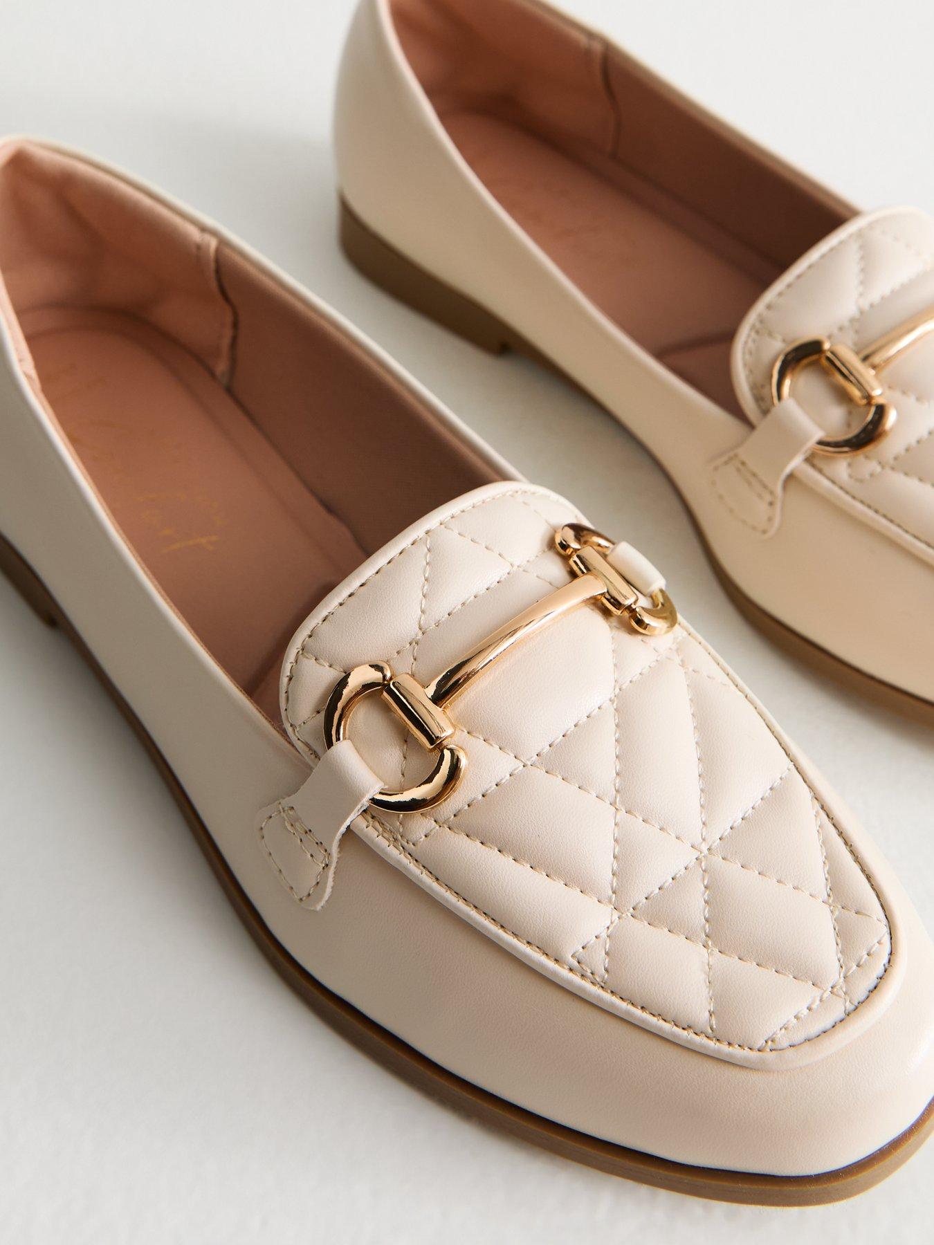  image of new-look-wide-fit-off-white-quilted-faux-leather-loafers