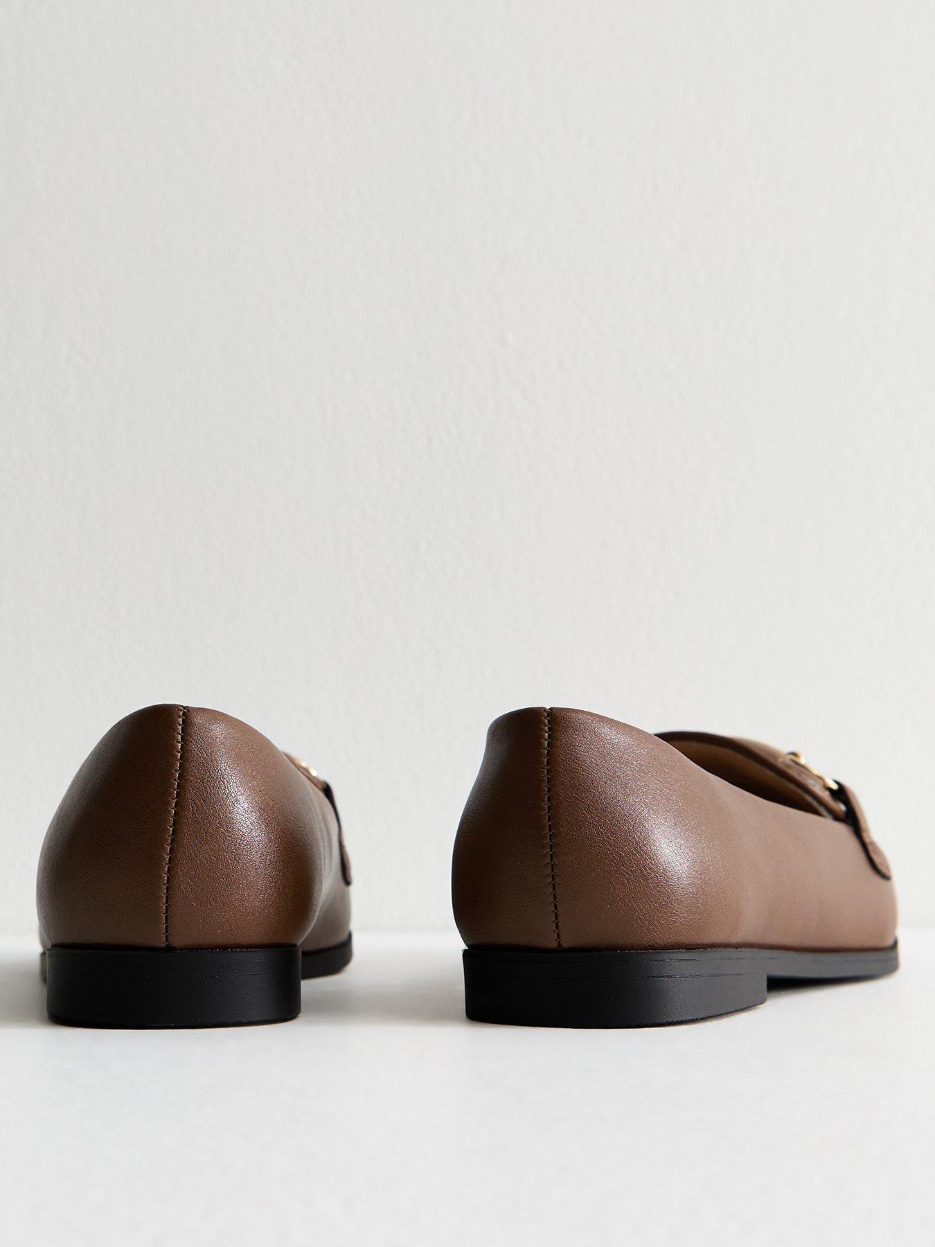  image of new-look-wide-fit-brown-quilted-faux-leather-loafers