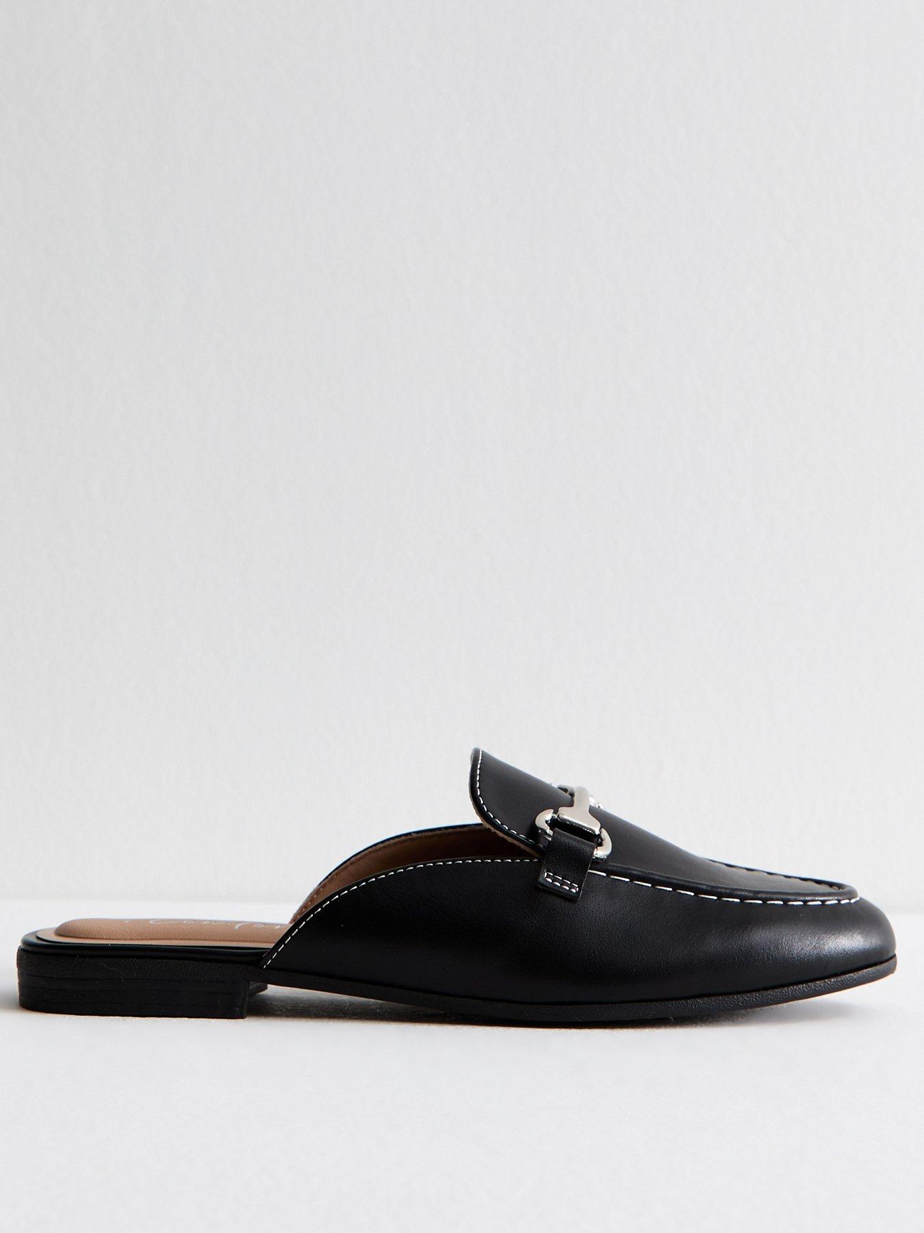  image of new-look-black-faux-leather-snaffle-detail-backless-loafers