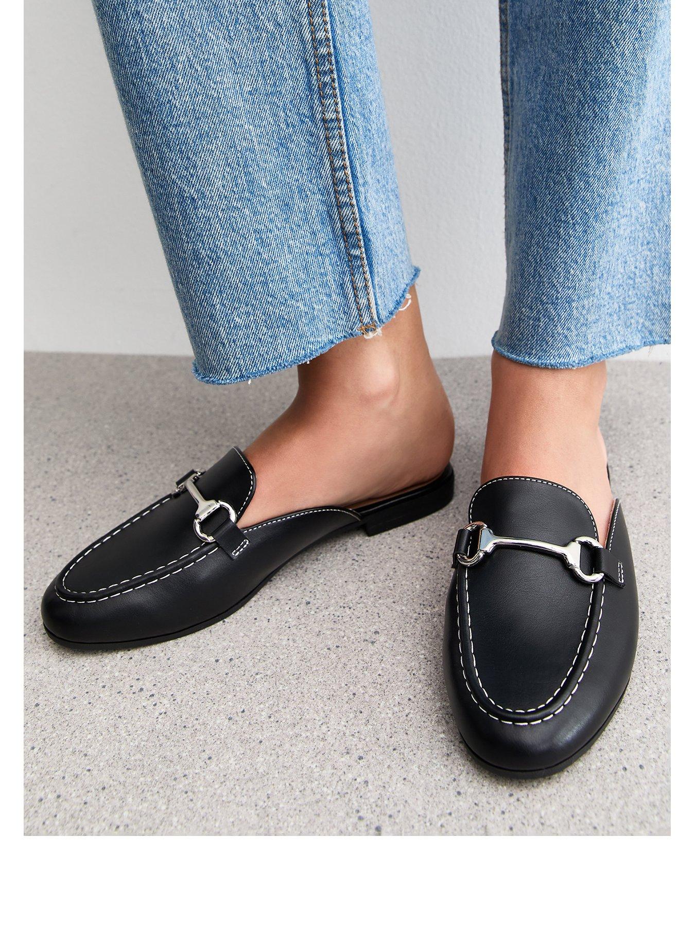  image of new-look-black-faux-leather-snaffle-detail-backless-loafers