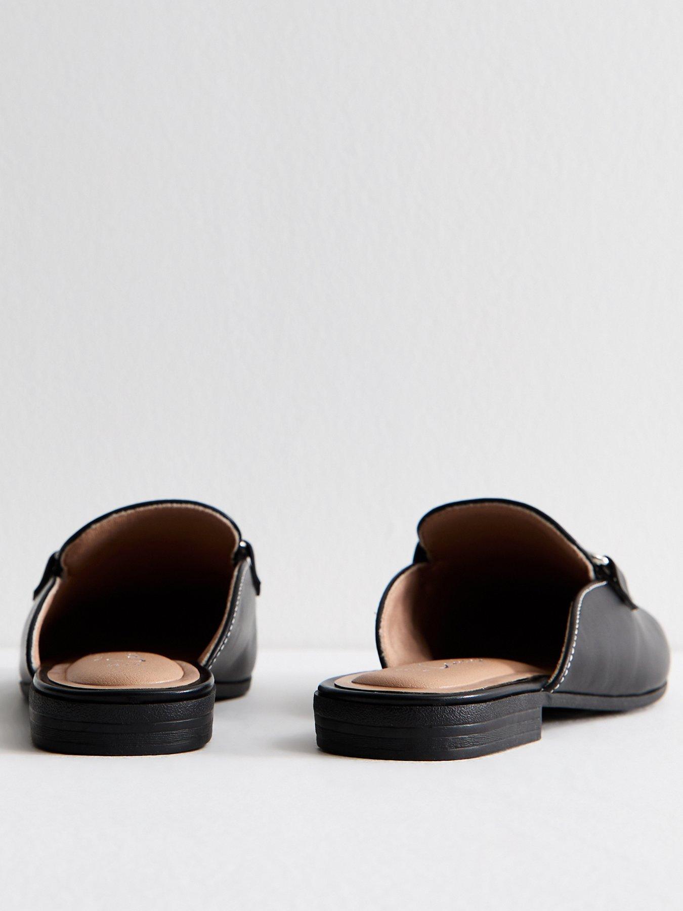  image of new-look-black-faux-leather-snaffle-detail-backless-loafers