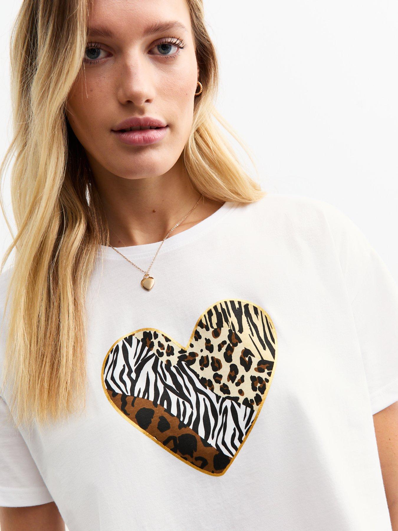  image of new-look-animal-print-heart-short-pyjama-set-white