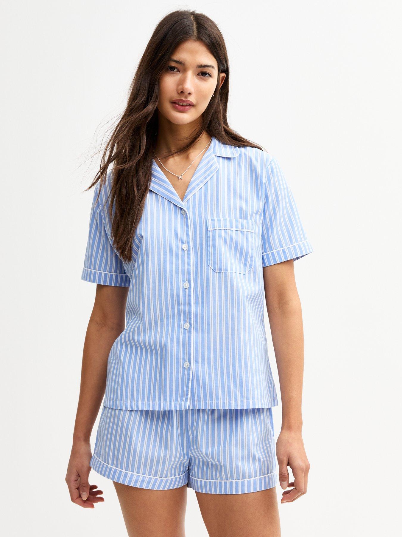 new-look-poplin-stripe-short-sleeve-pyjama-set-blue
