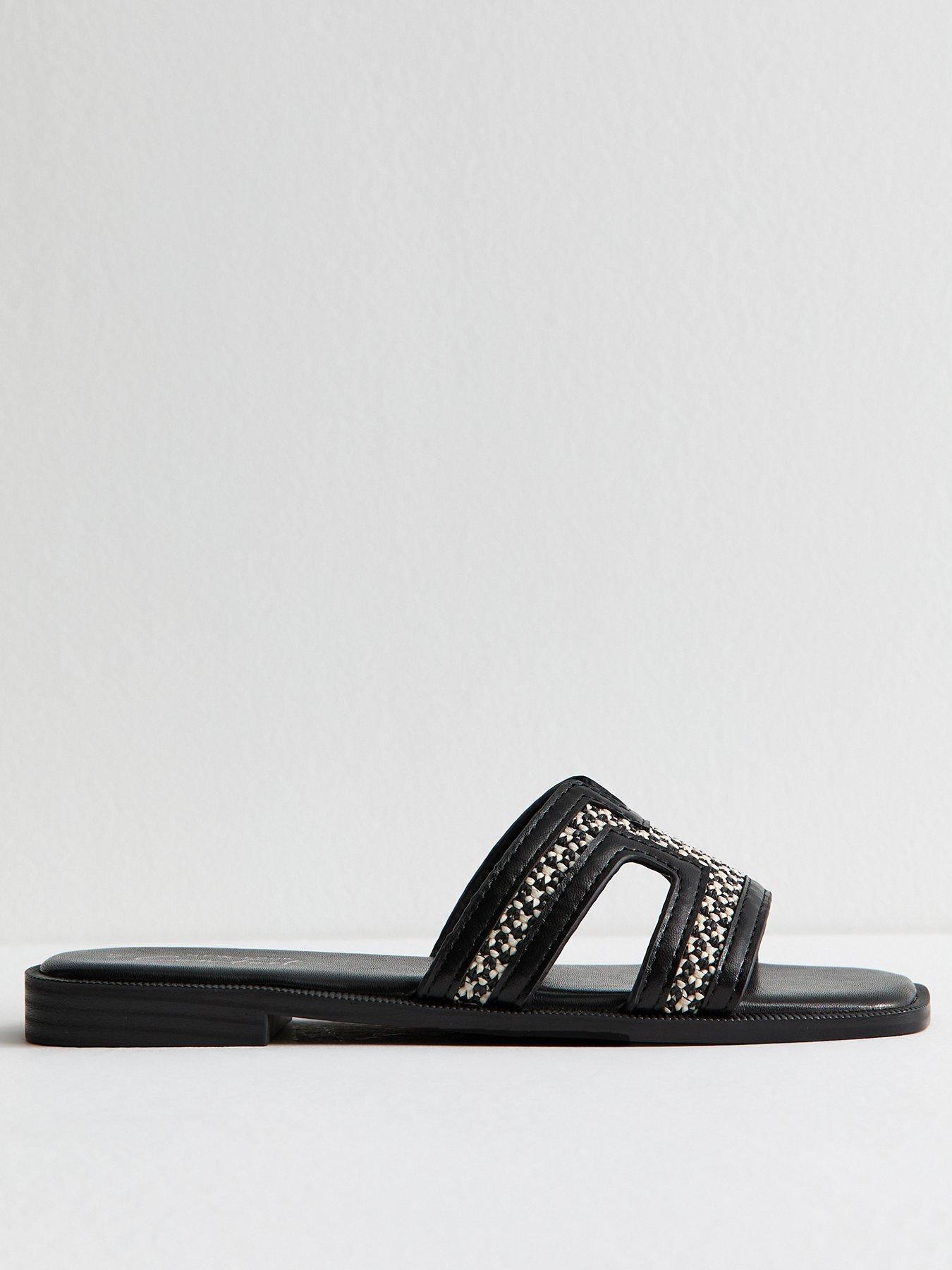  image of new-look-black-raffia-and-faux-leather-sandals