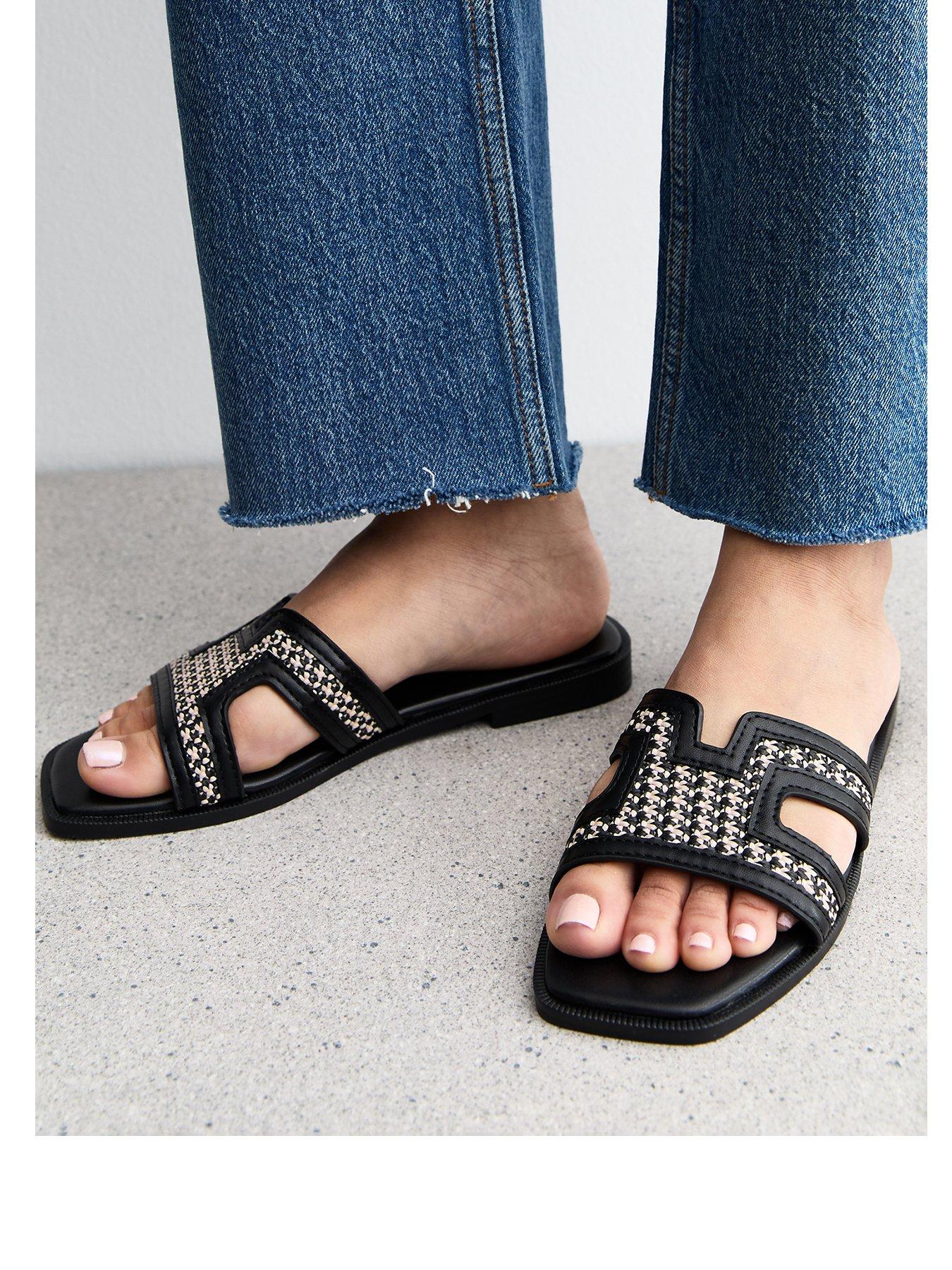  image of new-look-black-raffia-and-faux-leather-sandals