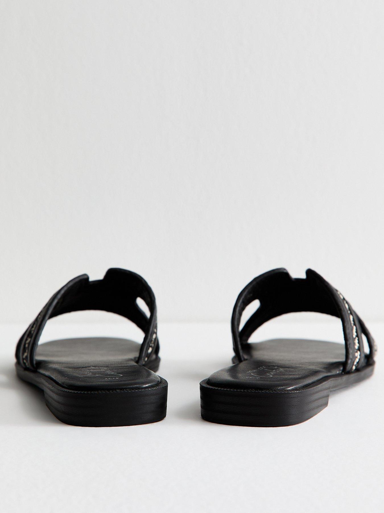  image of new-look-black-raffia-and-faux-leather-sandals