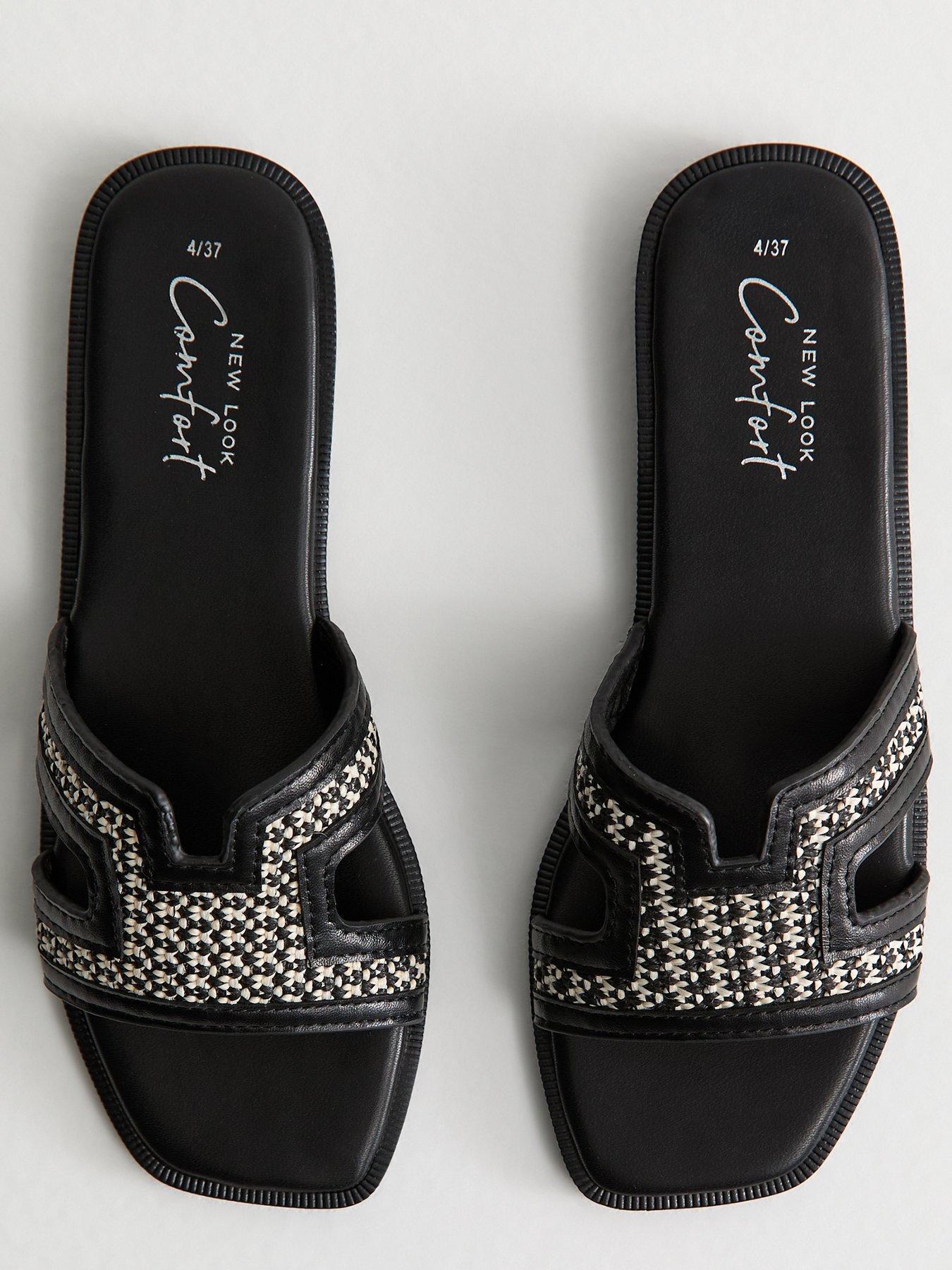  image of new-look-black-raffia-and-faux-leather-sandals