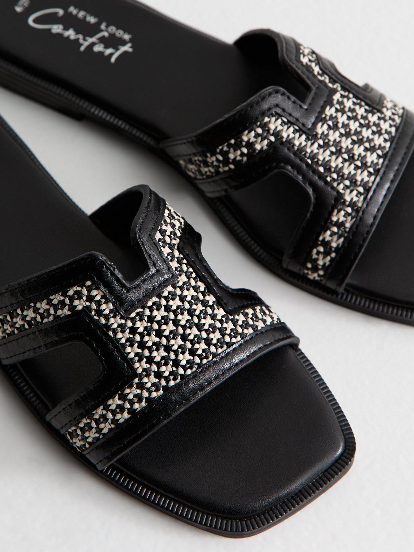 image of new-look-black-raffia-and-faux-leather-sandals