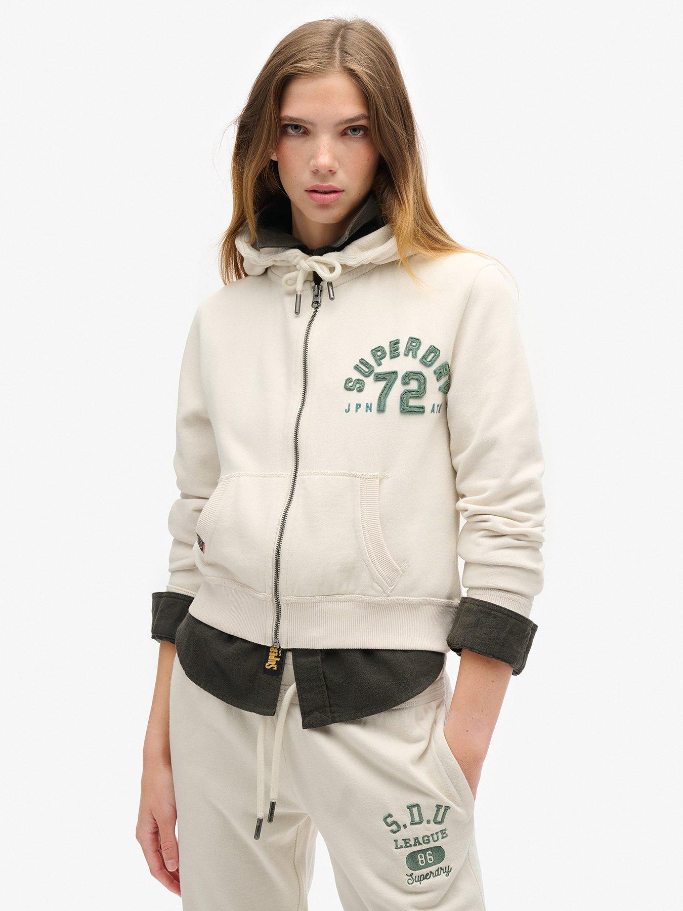 undefined Athletic Essentials Relaxed Crop Zip Hoodie- Cream