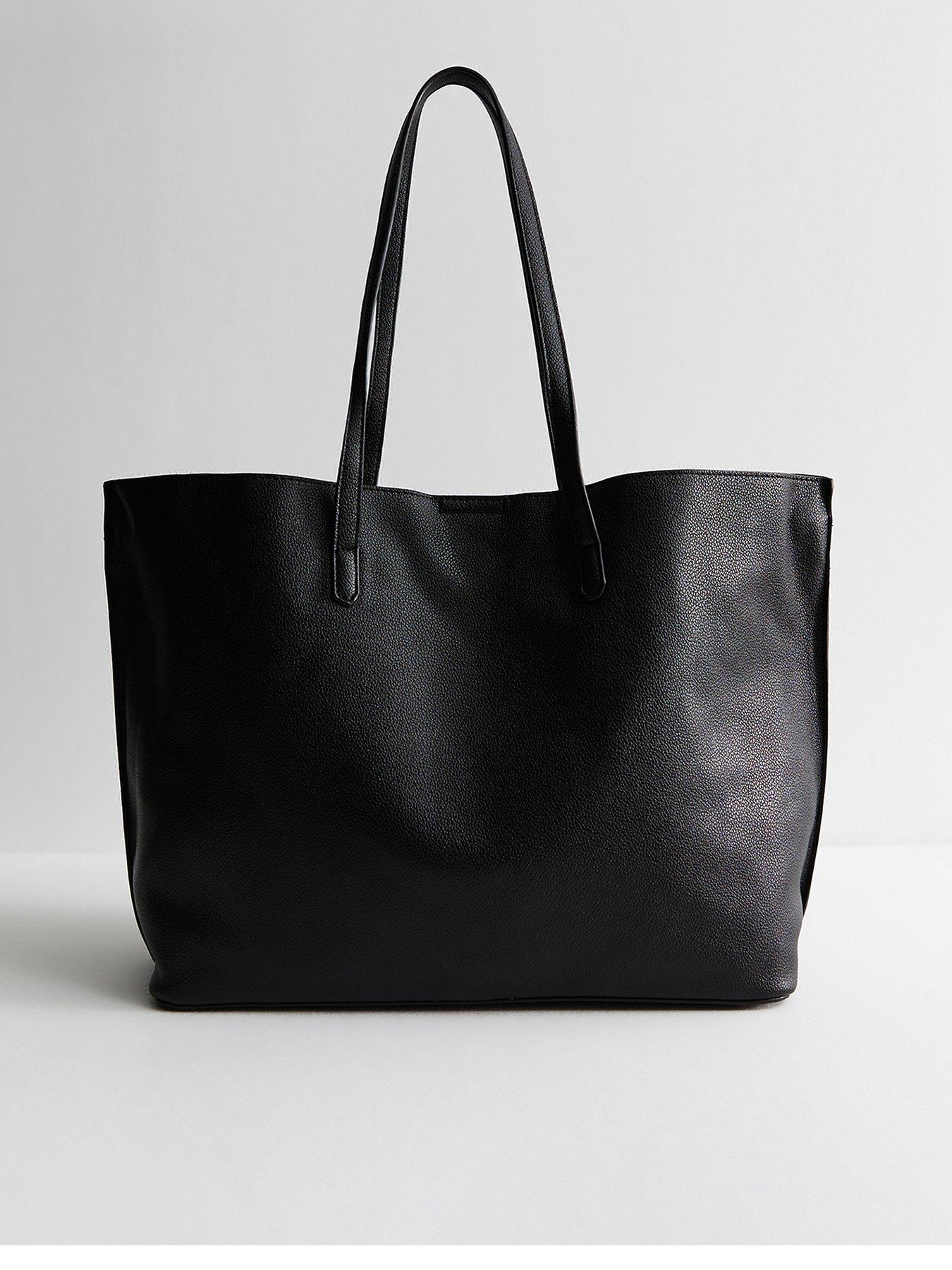  image of new-look-black-grained-faux-leather-front-pocket-tote-bag