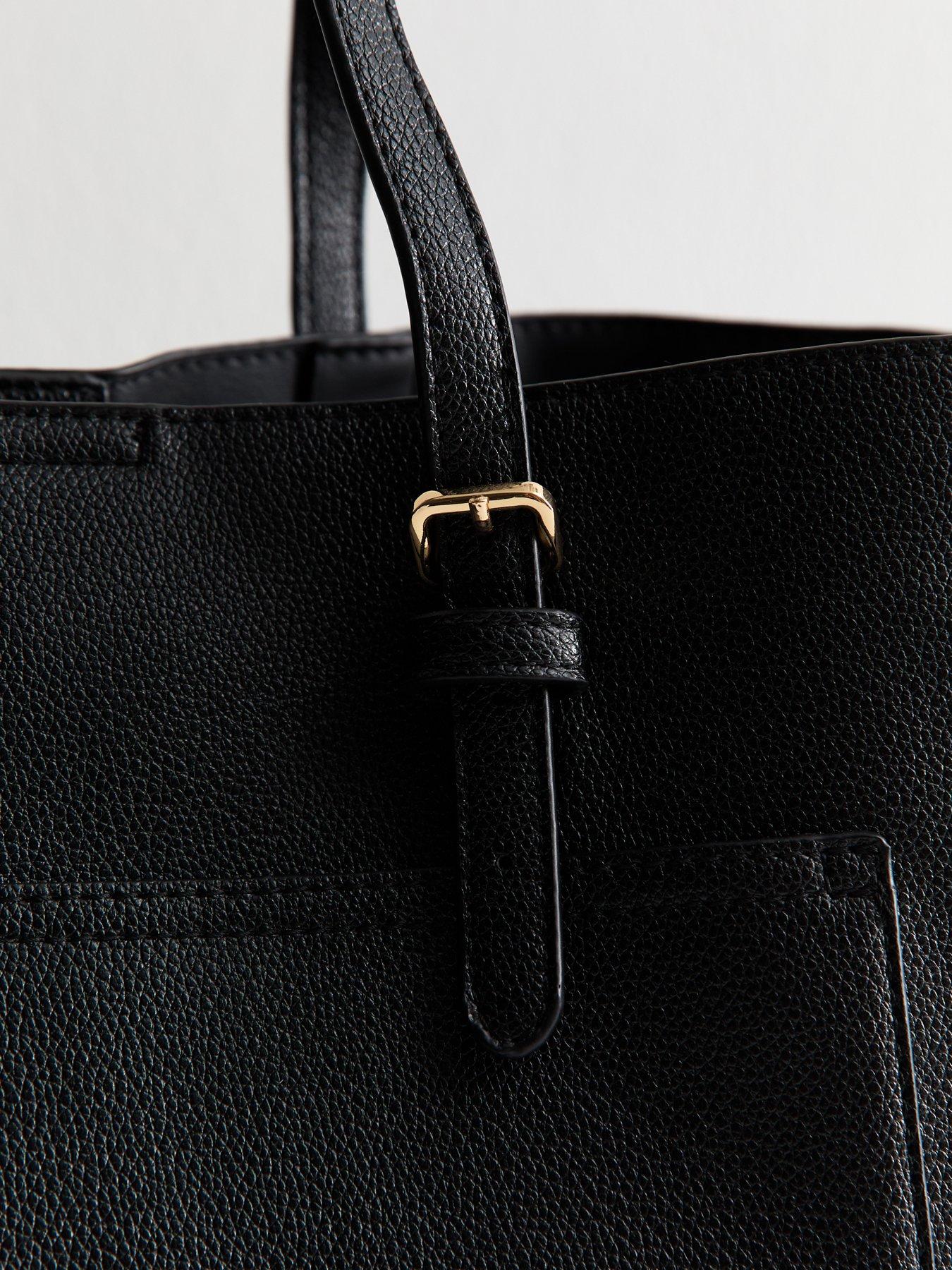  image of new-look-black-grained-faux-leather-front-pocket-tote-bag