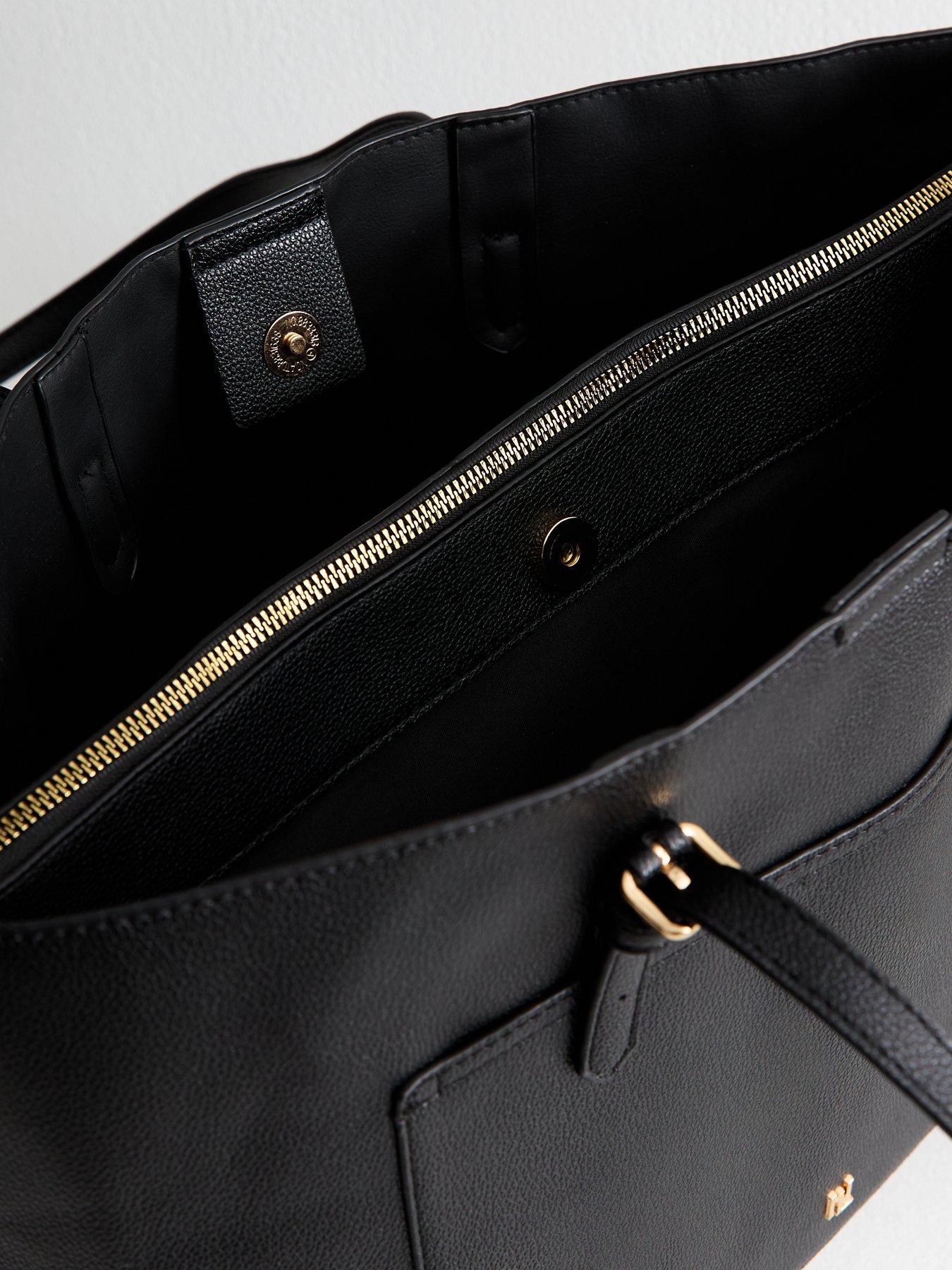  image of new-look-black-grained-faux-leather-front-pocket-tote-bag