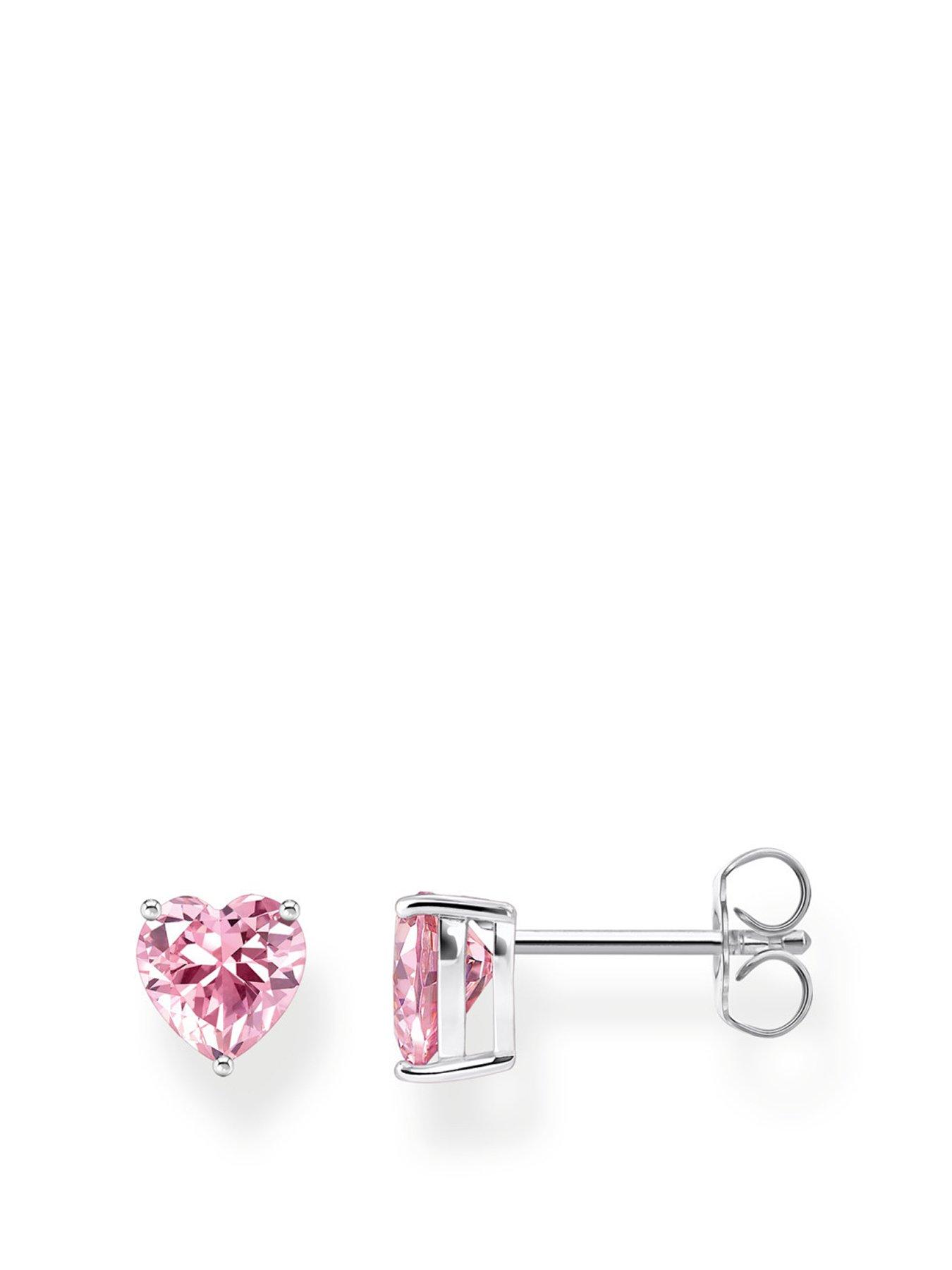  image of thomas-sabo-silver-ear-studs-heart-shaped-with-pink-zirconia