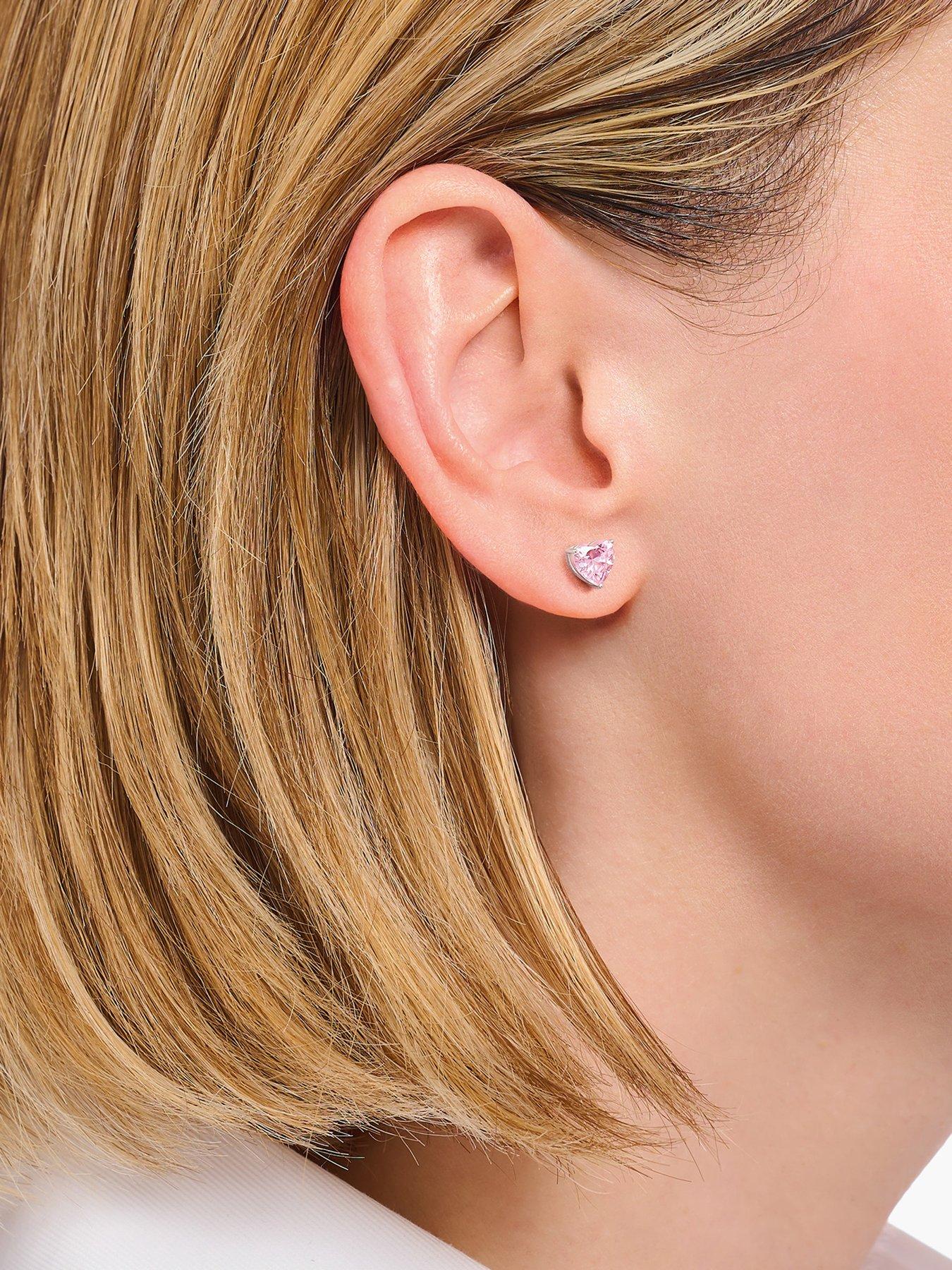  image of thomas-sabo-silver-ear-studs-heart-shaped-with-pink-zirconia