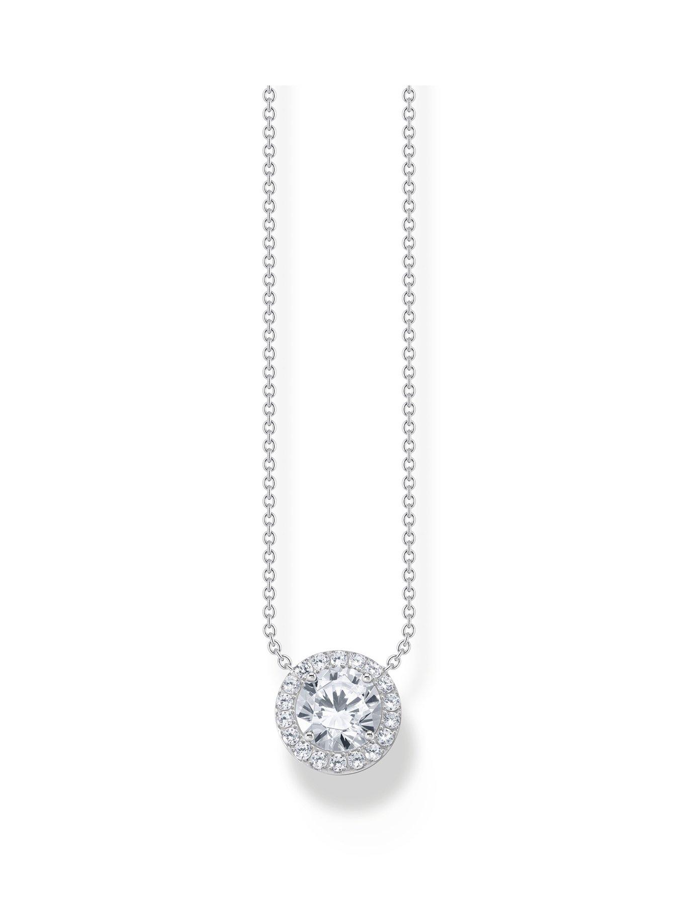  image of thomas-sabo-silver-necklace-with-halo-pedant-with-white-zirconia
