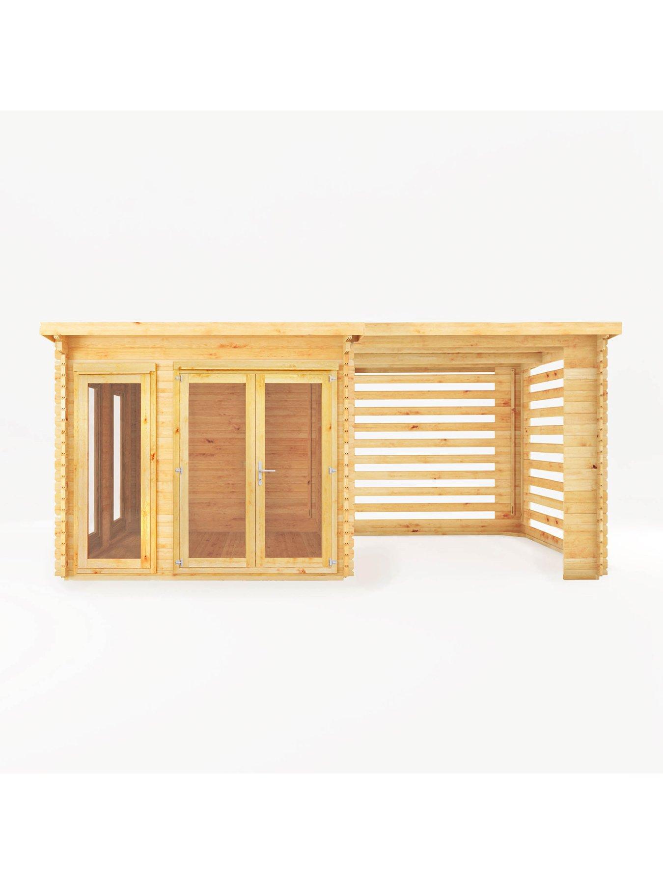  image of mercia-6m-x-3m-studio-pent-log-cabin-with-slatted-area-28mm