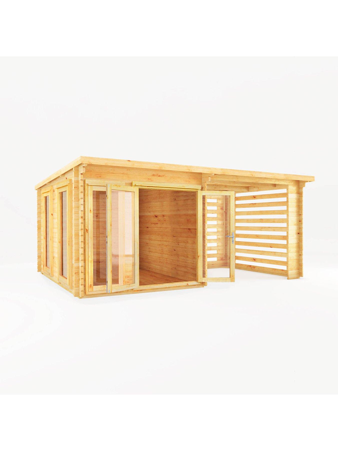  image of mercia-6m-x-3m-studio-pent-log-cabin-with-slatted-area-28mm