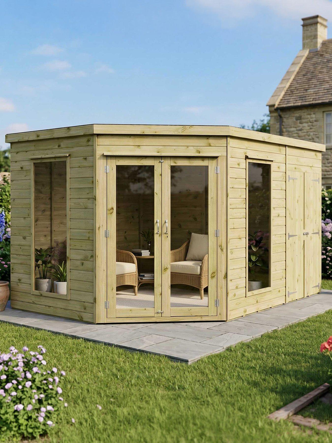 MERCIA 8 x 12ft Premium Corner Summerhouse With Side Shed - PEFC Certified