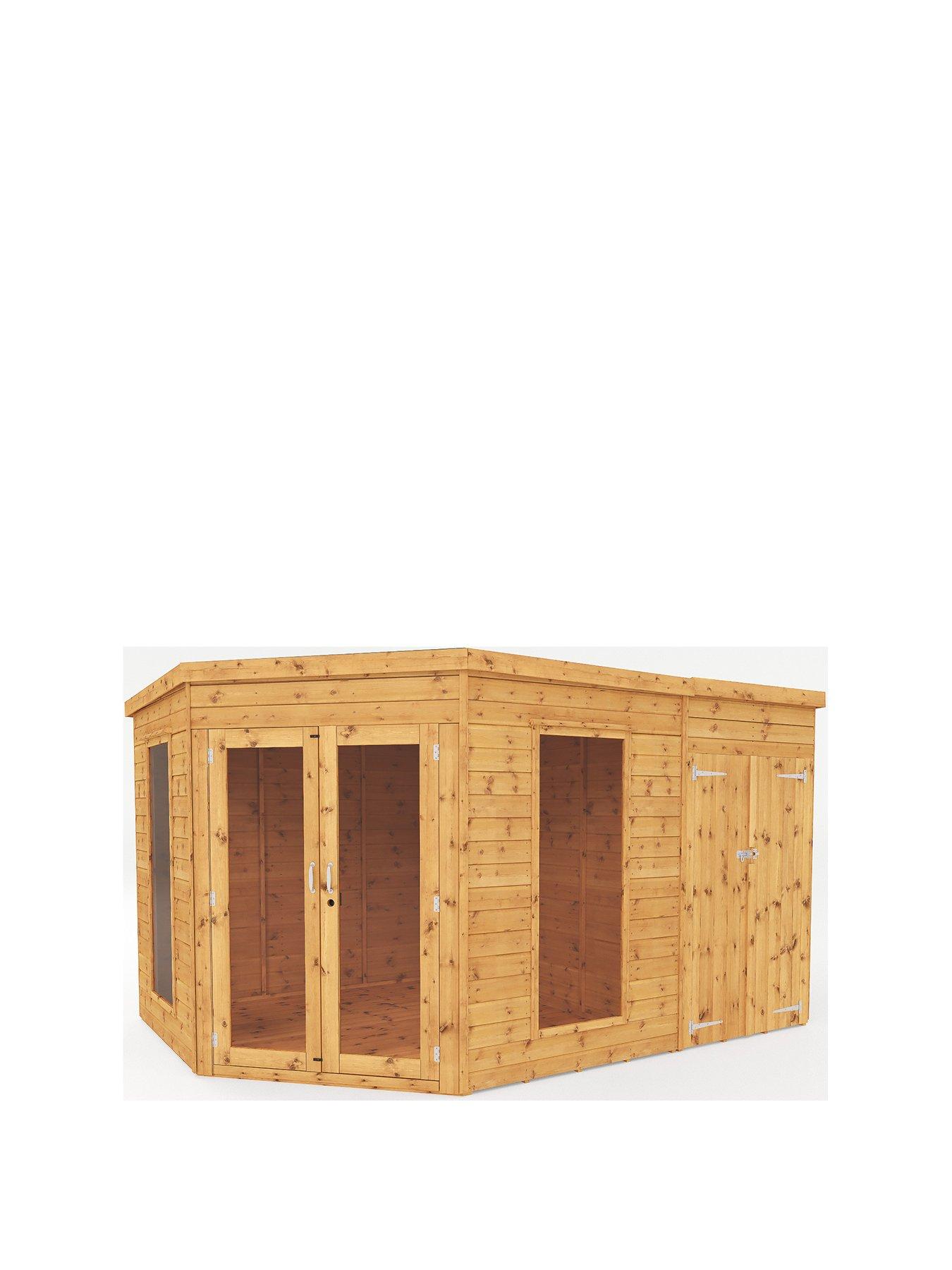  image of mercia-8-x-12ft-premium-corner-summerhouse-with-side-shed