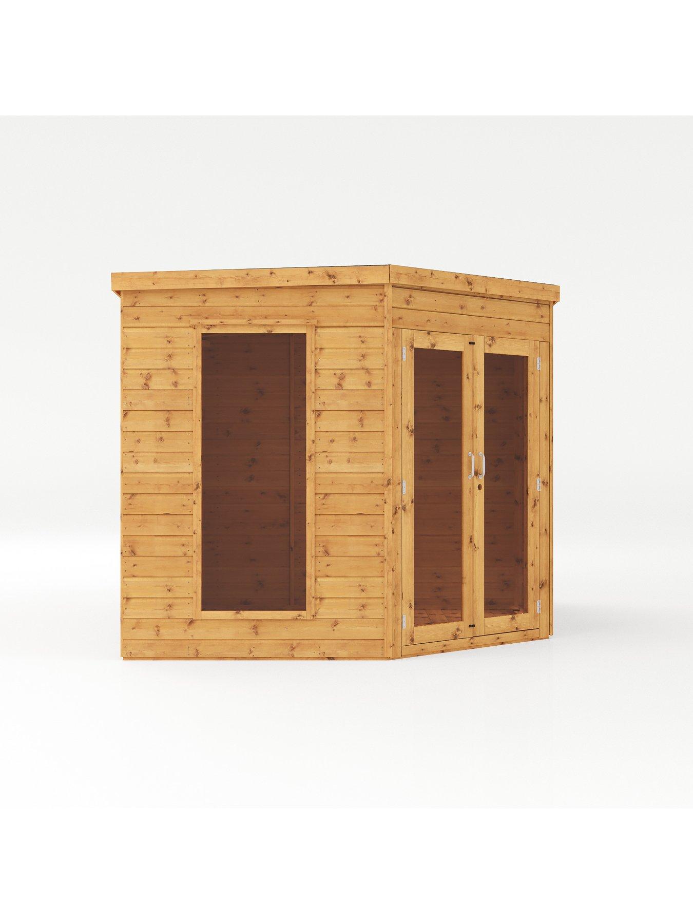  image of mercia-8-x-12ft-premium-corner-summerhouse-with-side-shed