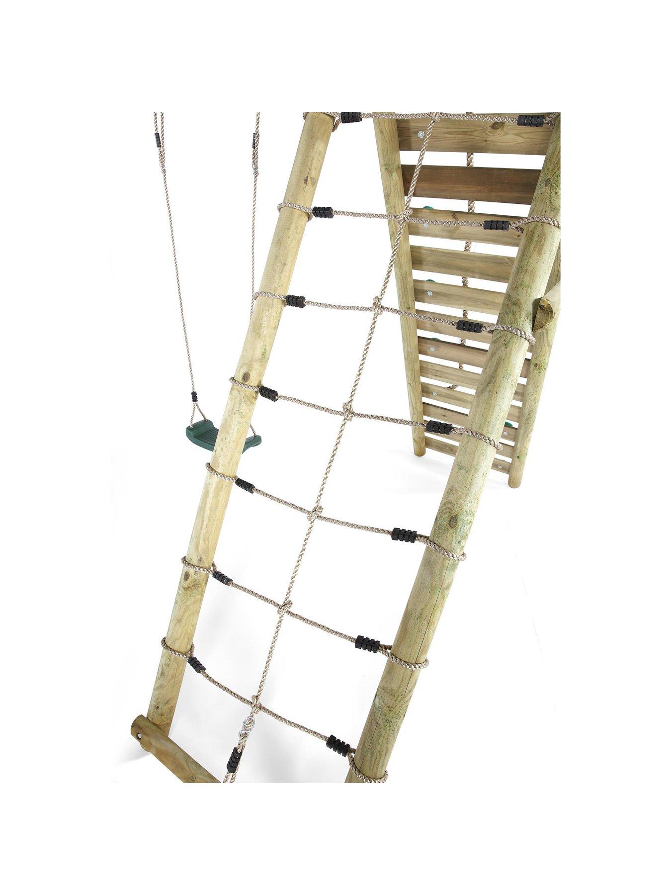  image of plum-plumreg-uakari-wooden-swing-set-double-swing-amp-climbing-wall-green