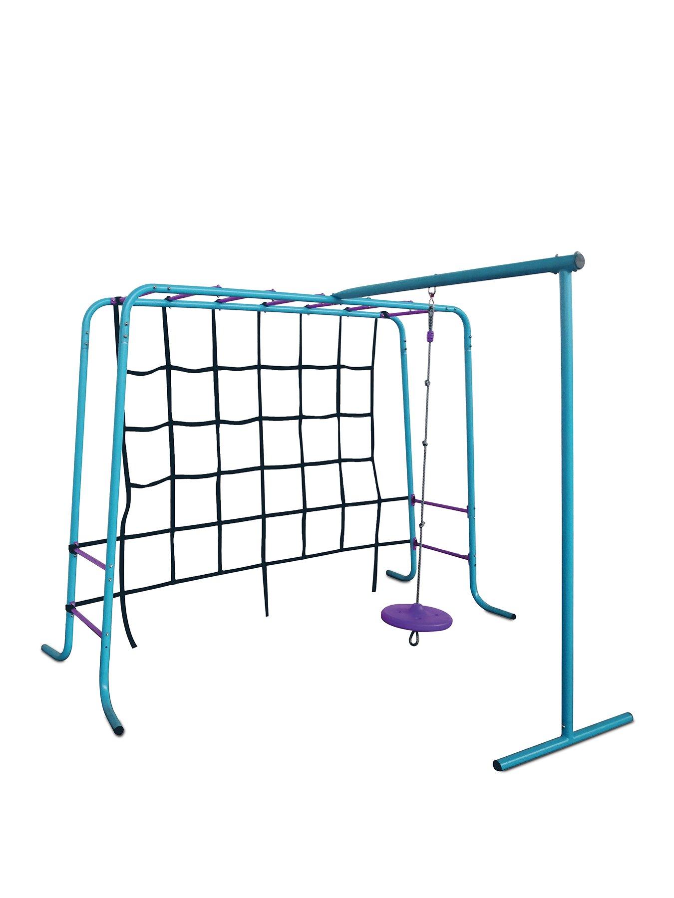 Plum Metal Monkey Bars with Swing and Climbing Wall