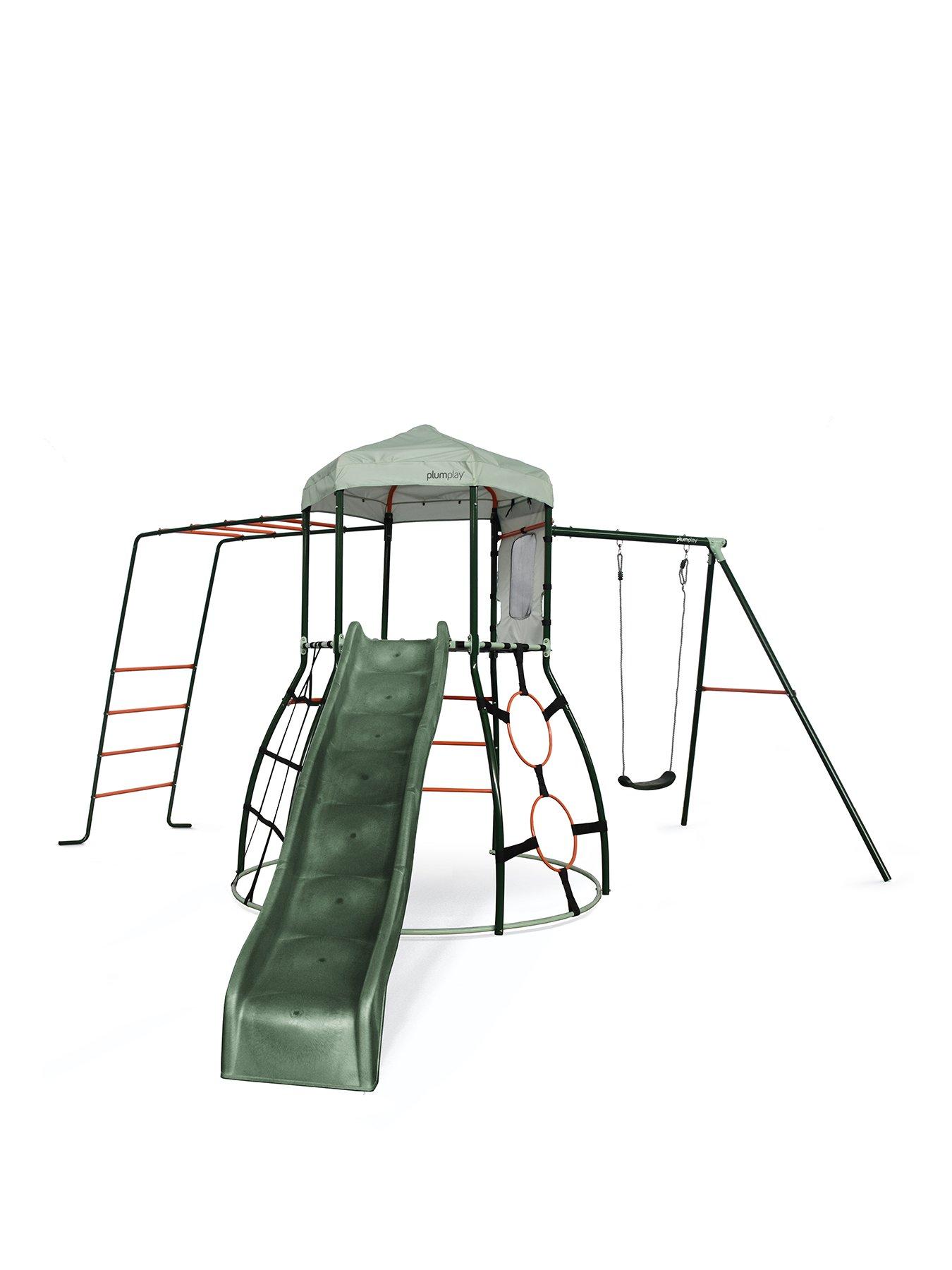  image of plum-metal-climbing-dome-with-slide-monkey-bars-amp-swing-arm