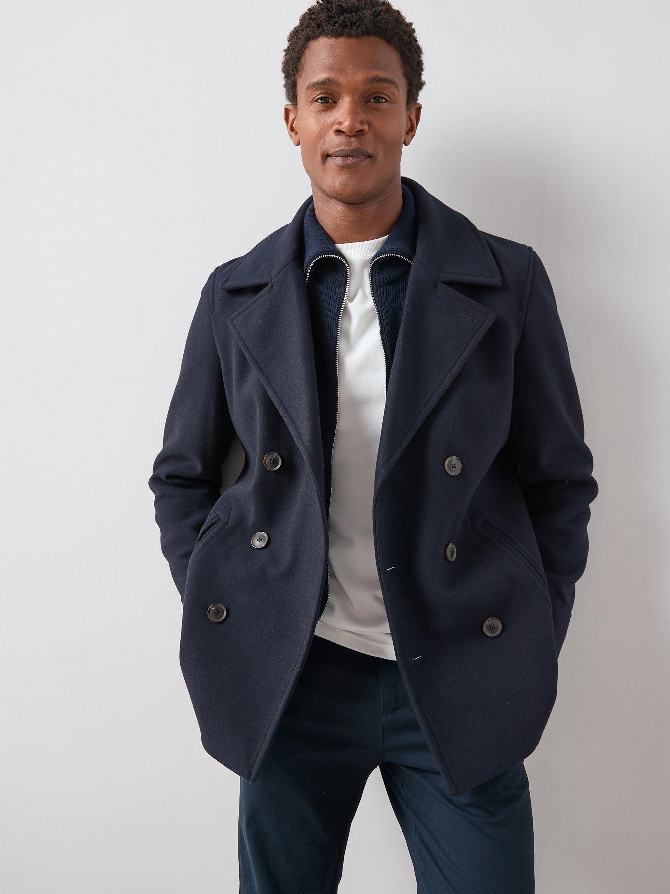 undefined Double Breasted Peacoat - Navy