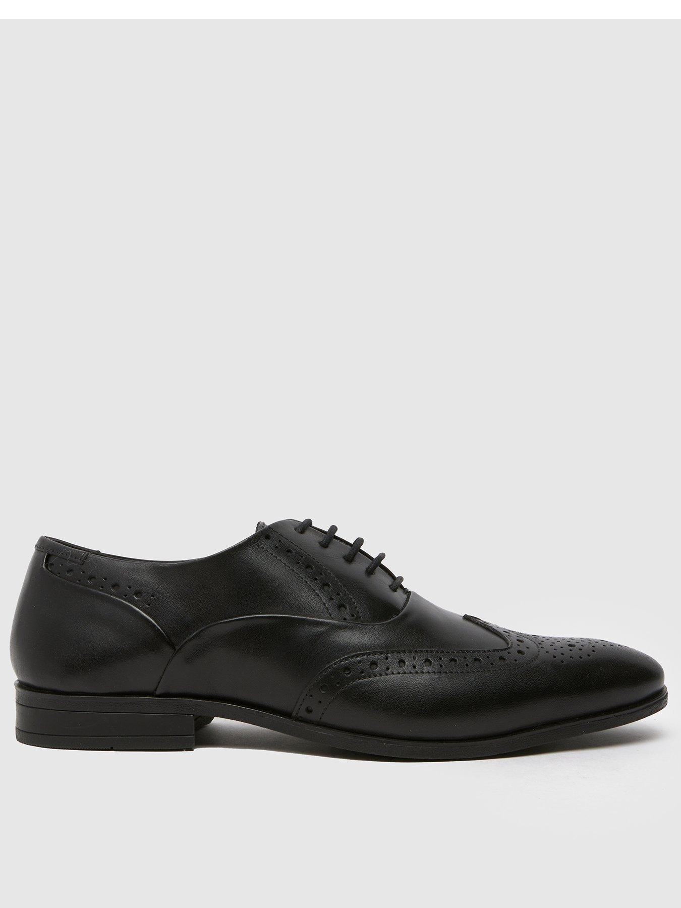  image of schuh-row-leather-lace-up-brogue-shoe-black