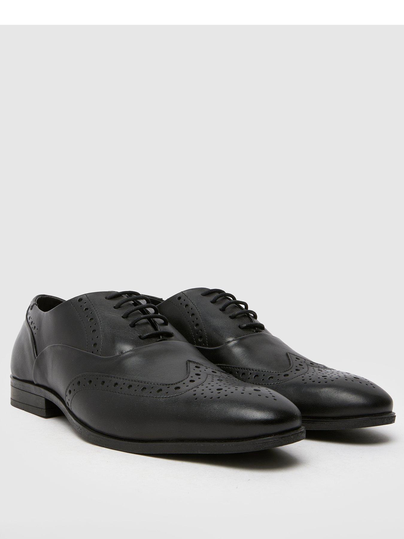  image of schuh-row-leather-lace-up-brogue-shoe-black