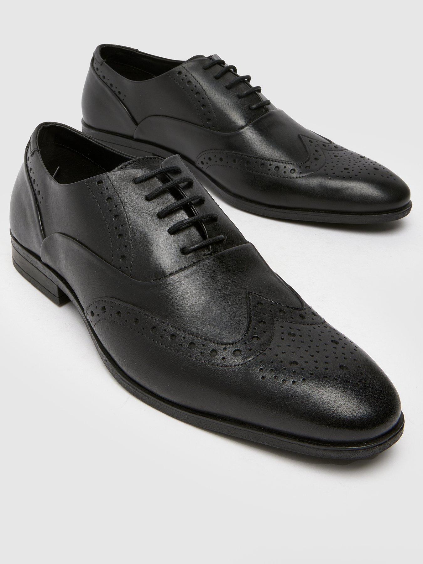  image of schuh-row-leather-lace-up-brogue-shoe-black