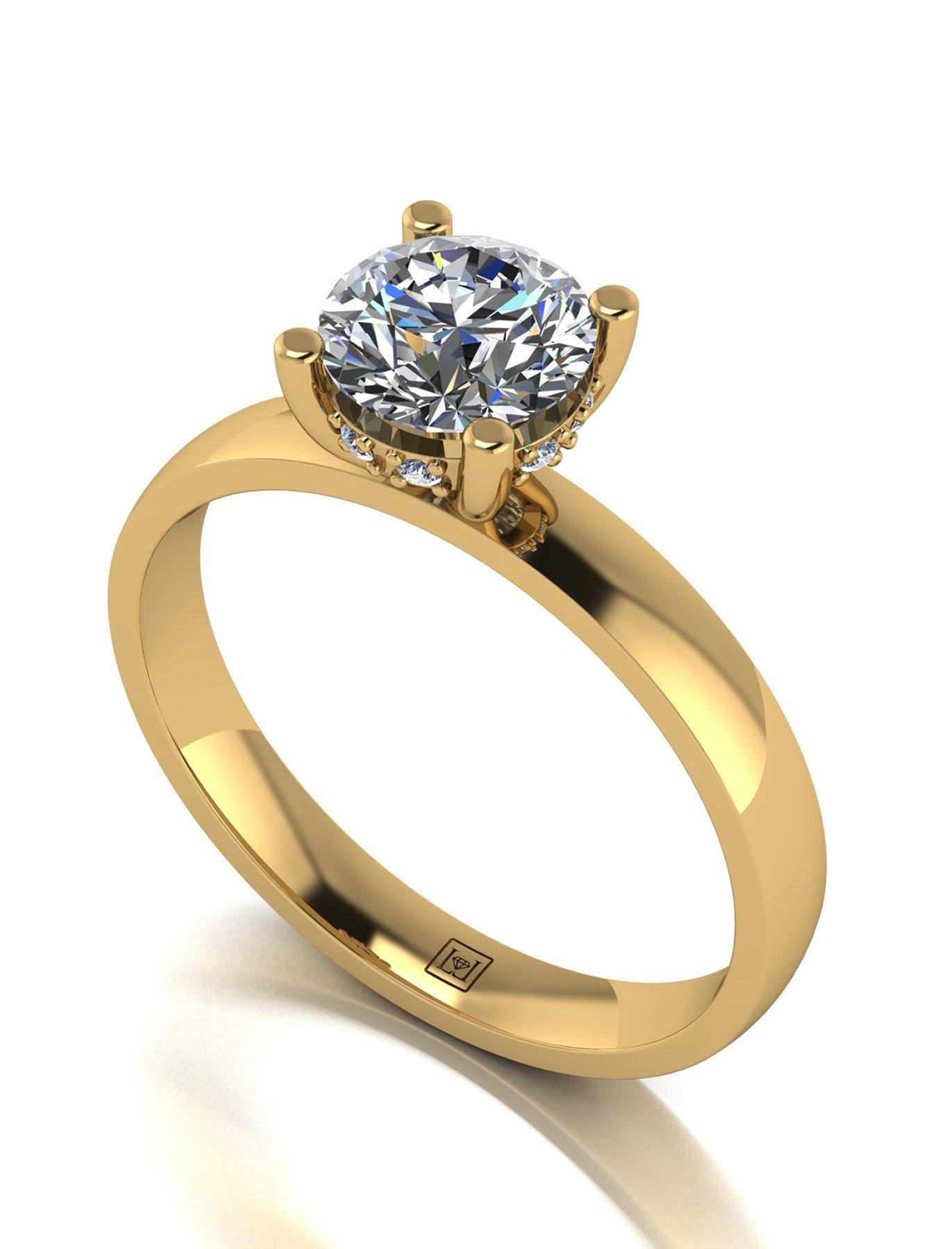 Moissanite Lady Lynsey 9ct Yellow Gold 1.08ct total eq Hidden Halo Solitaire Ring