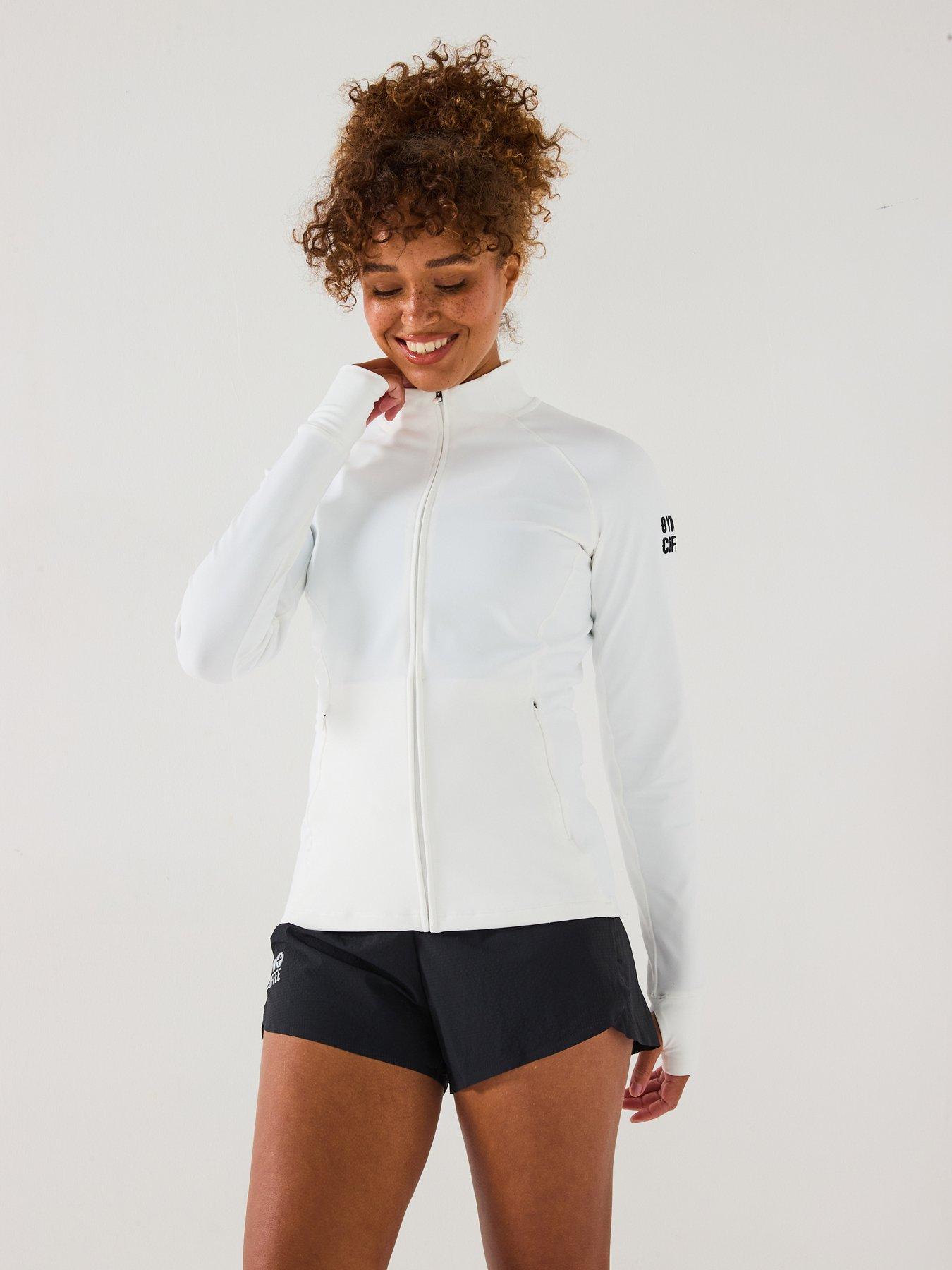 Image 1 of 6 of Gym + Coffee Womens Training Relentless Full Zip Top - White
