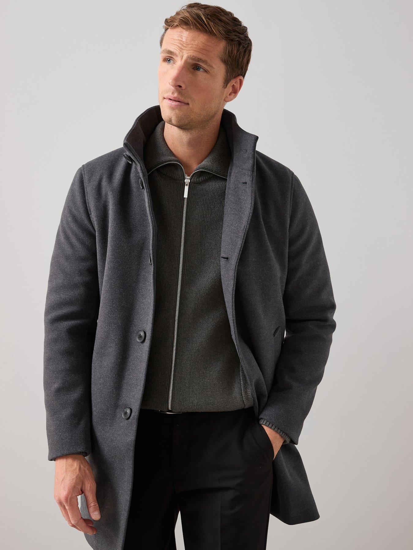 Image 1 of 6 of The Very Collection Funnel Neck Coat - Charcoal
