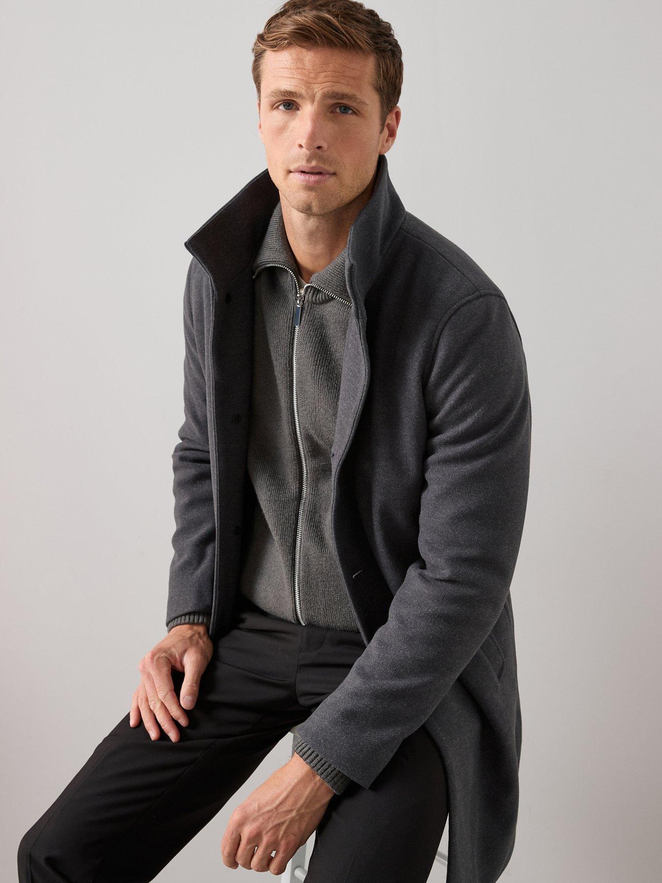 Image 5 of 6 of The Very Collection Funnel Neck Coat - Charcoal