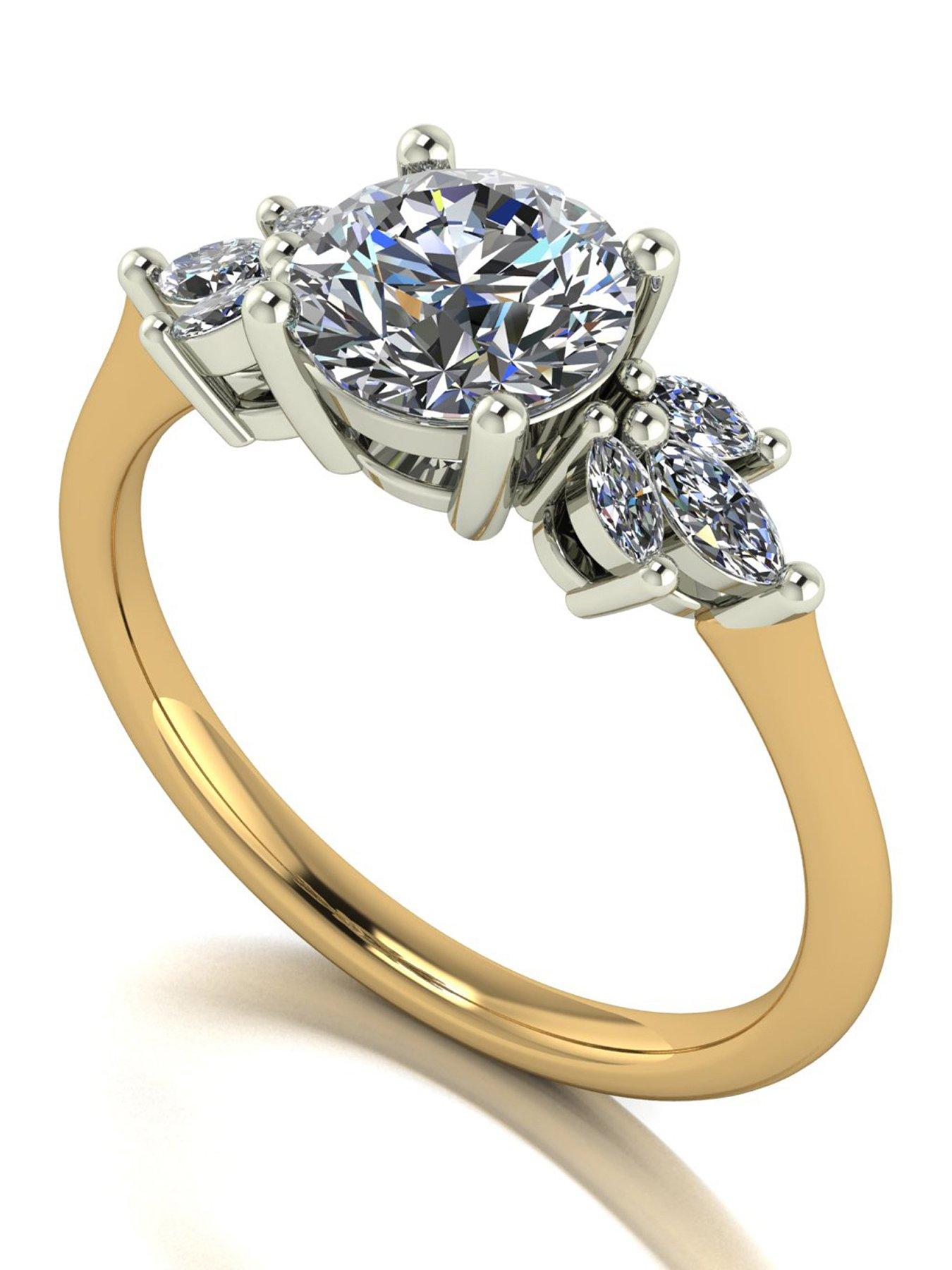 Moissanite 9ct Gold 1.60ct total eq Moissanite Solitaire ring with marquise sides