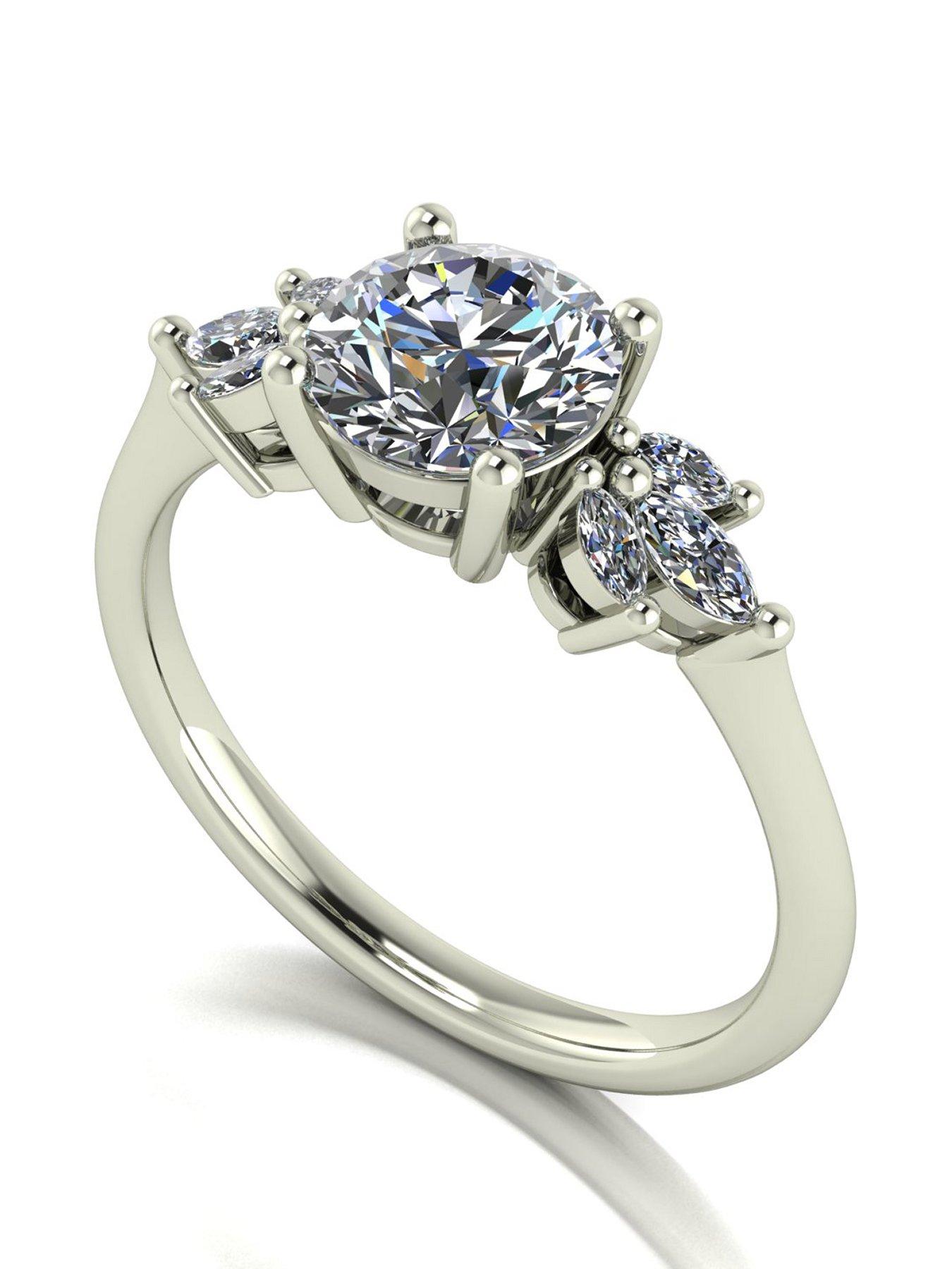 Moissanite 9ct White Gold 1.60ct total eq Moissanite Solitaire ring with marquise sides