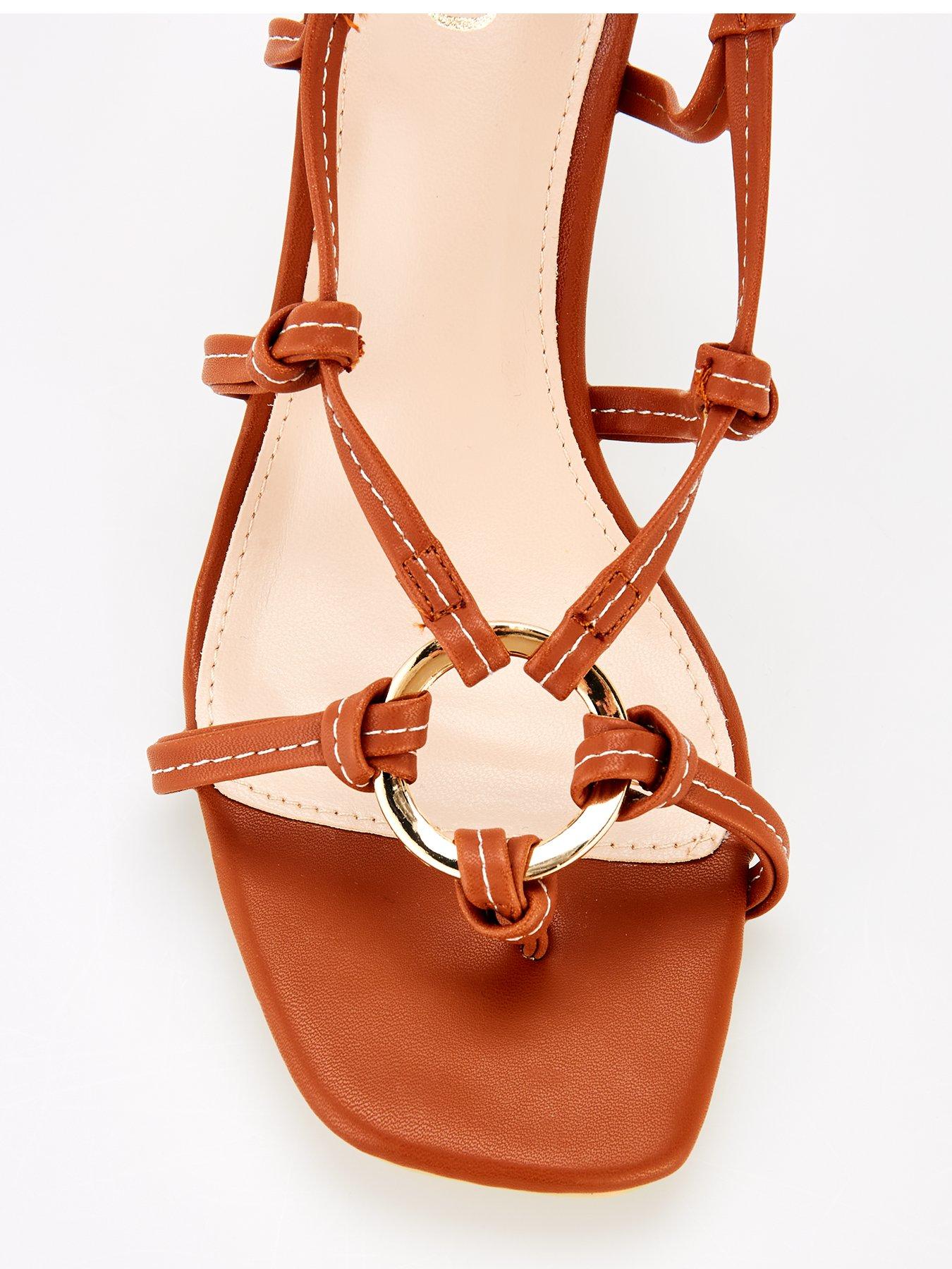 Image 4 of 7 of Raid Danika Kitten Heel Gold Detail Sandal - Brown