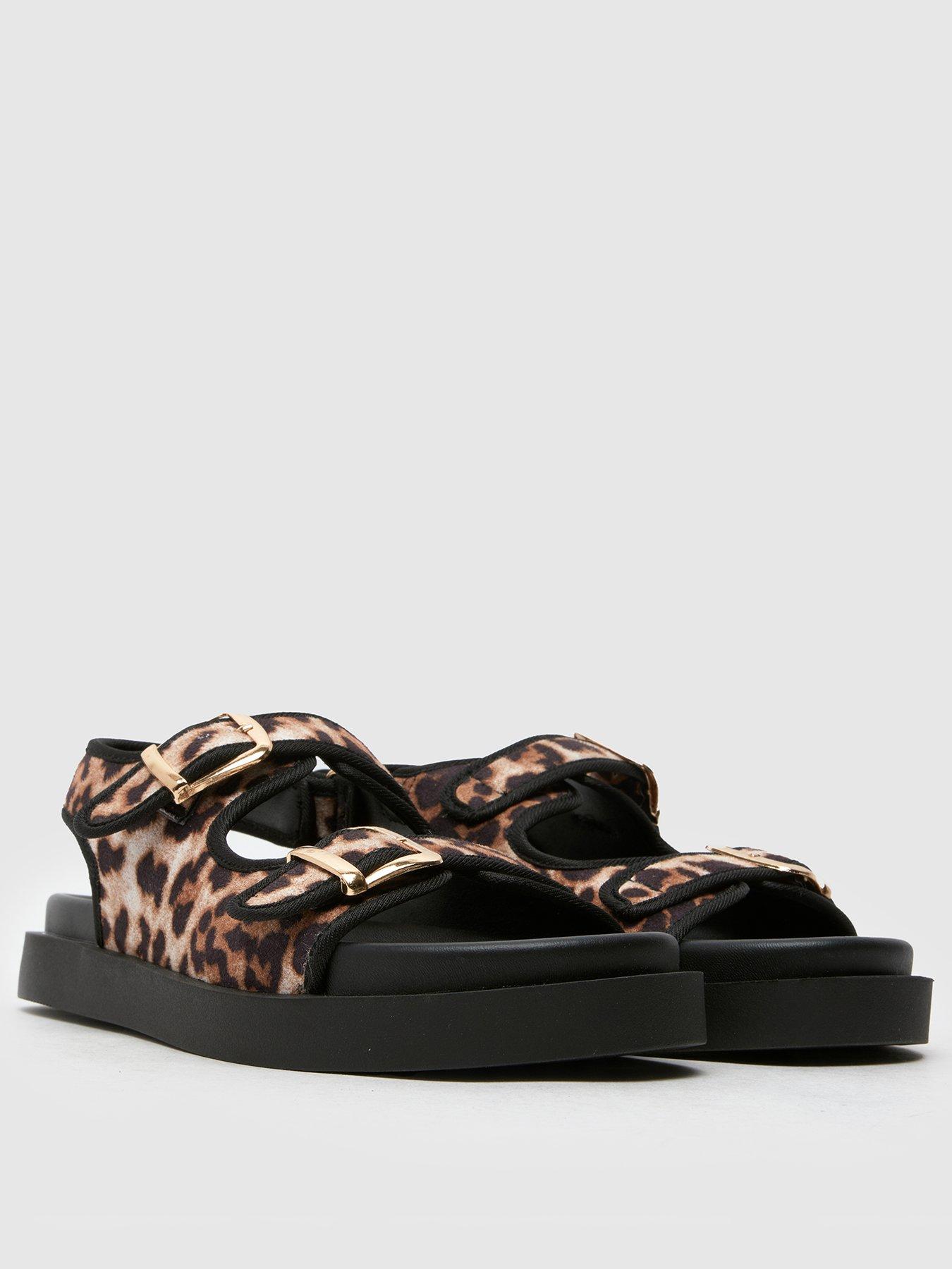  image of schuh-tabs-leopard-double-buckle-junior-sandal-brown